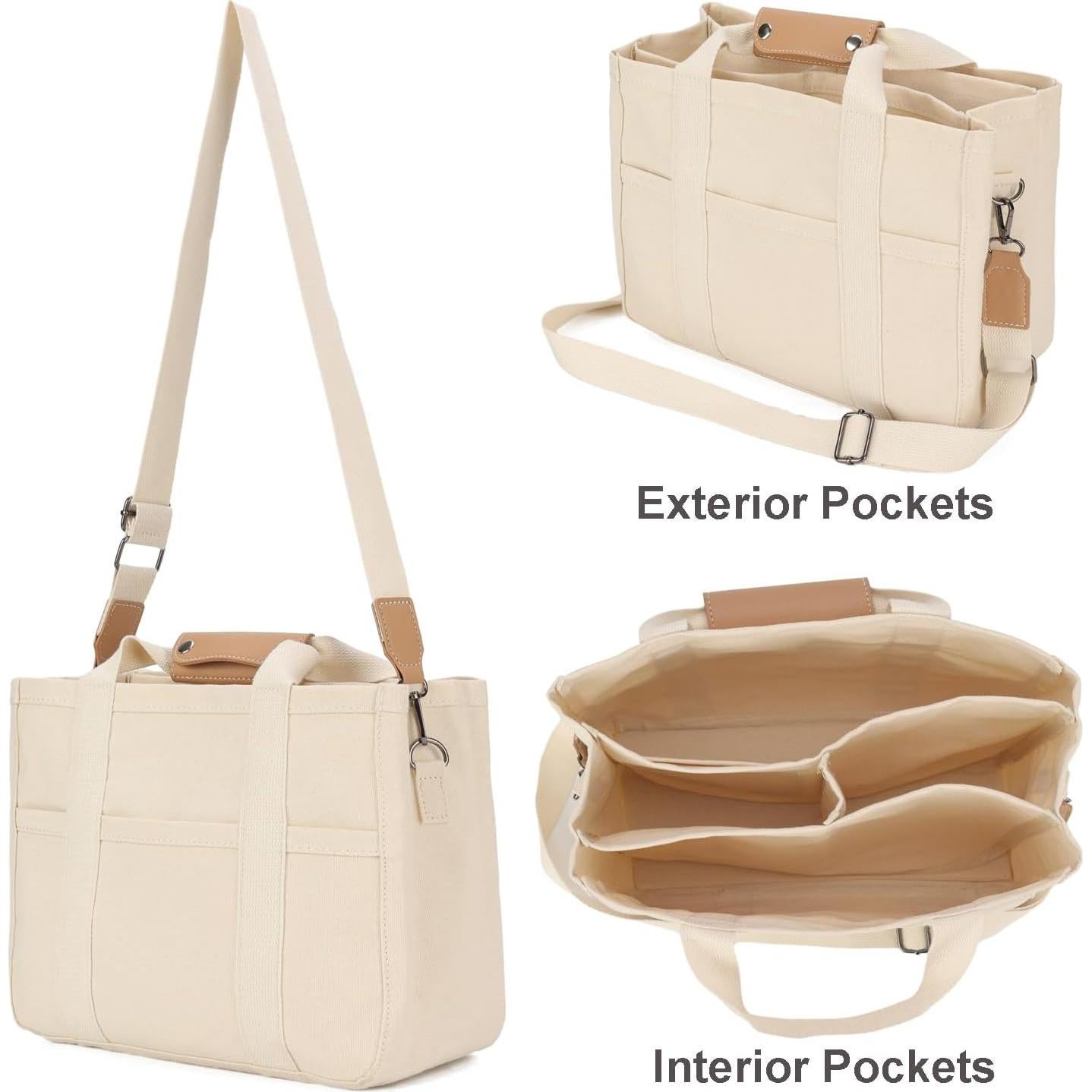 Bolsa Tote de Lona Ligera para Mujeres con Bolsillos