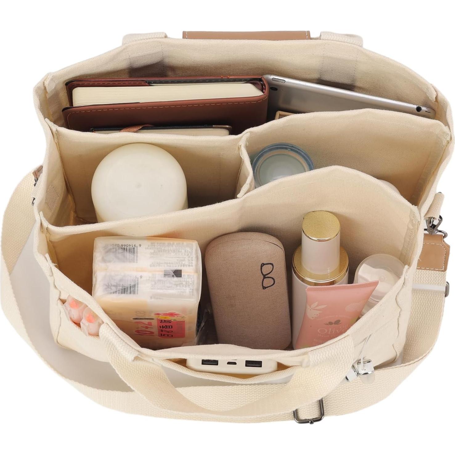 Bolsa Tote de Lona Ligera para Mujeres con Bolsillos