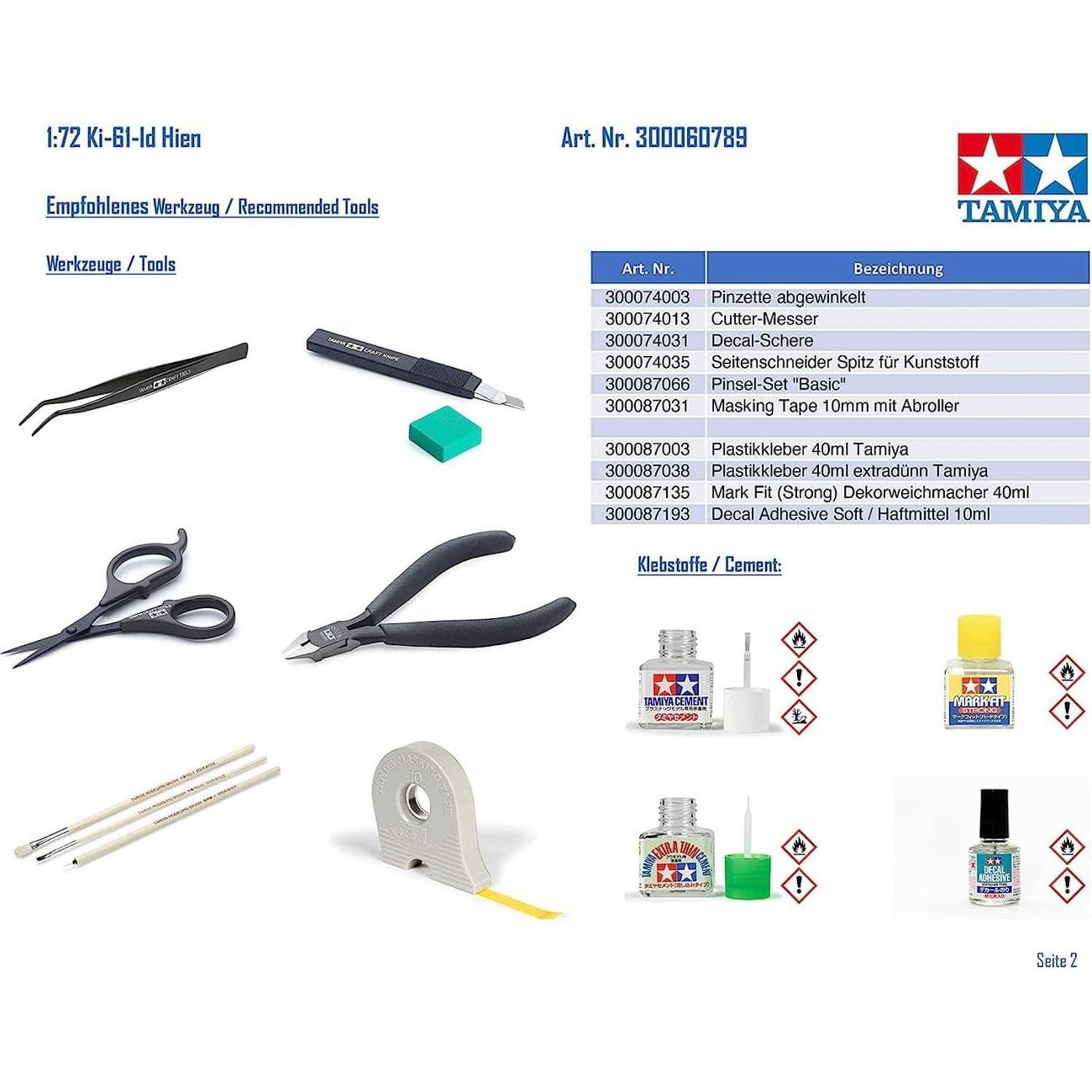 Tamiya 60789 Modelo Plástico 1/72 Kawasaki Ki-61-Id Hien