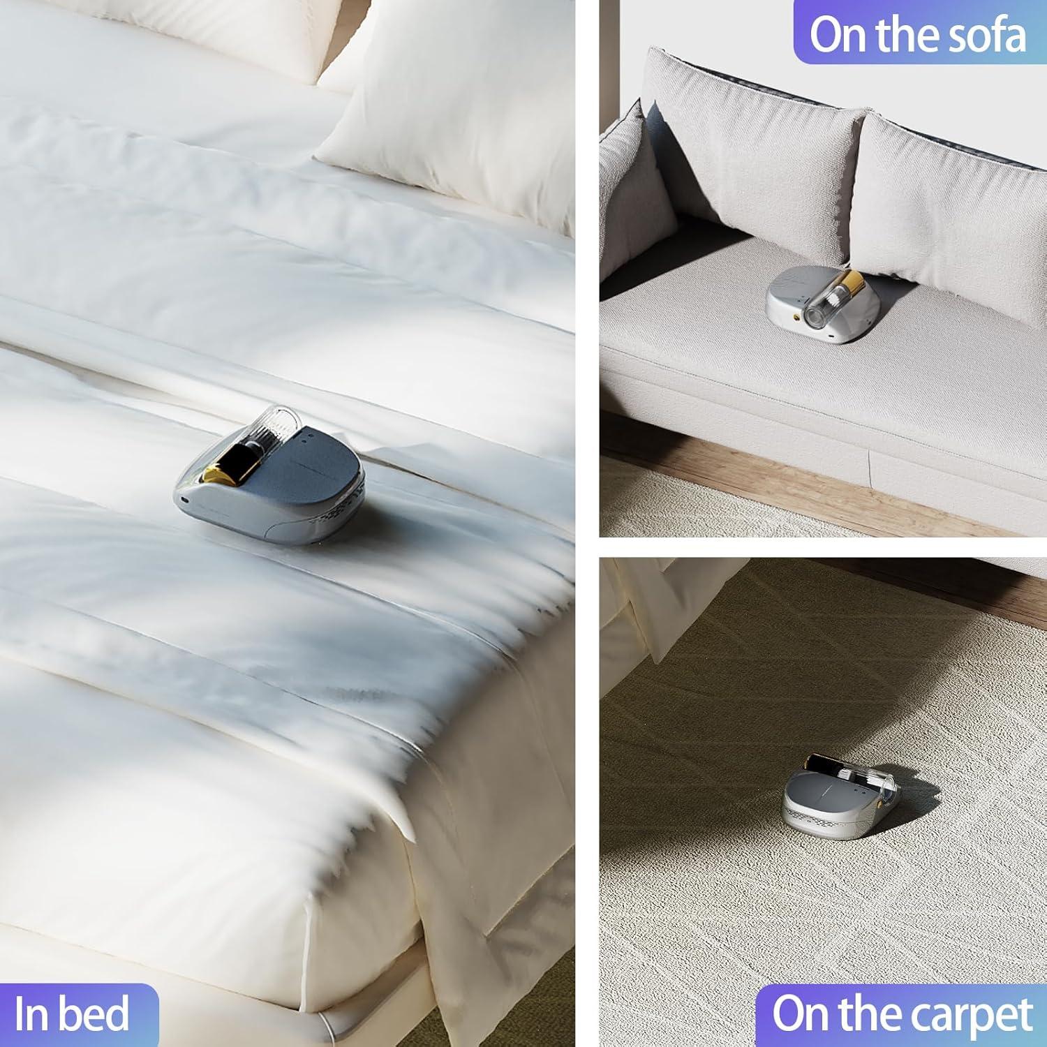 Rechargeable Mattress Vacuum Cleaner 1-Click Deep Cleaning,Bed Vacuum Cleaner 14AW Strong Suction 270nm Deep Ultraviolet Lamp,Specially Designed for Mattresses,Auto for Pet Hair and Dust