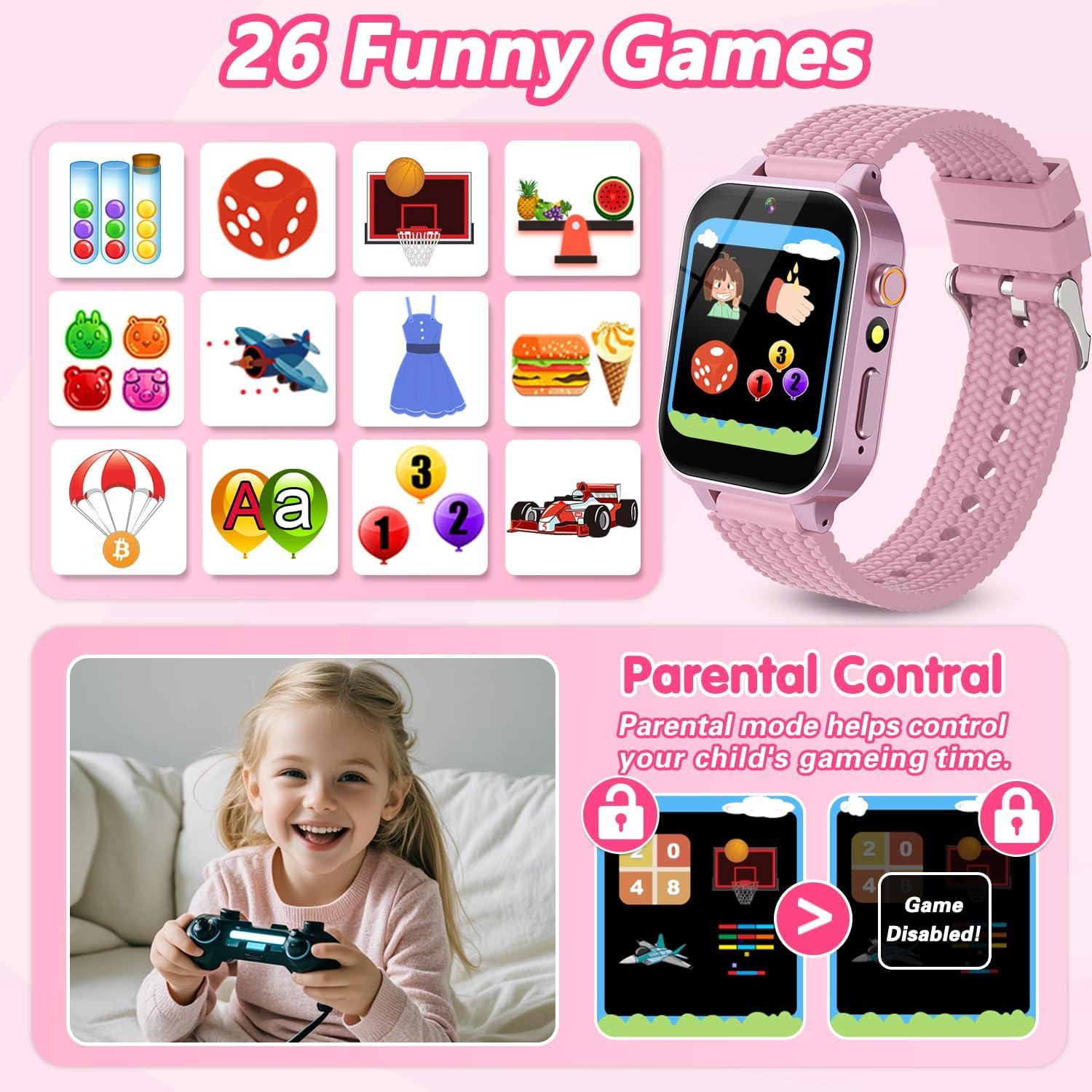 Reloj Inteligente MOFGDNI Rosa para Niñas 3-12 Años