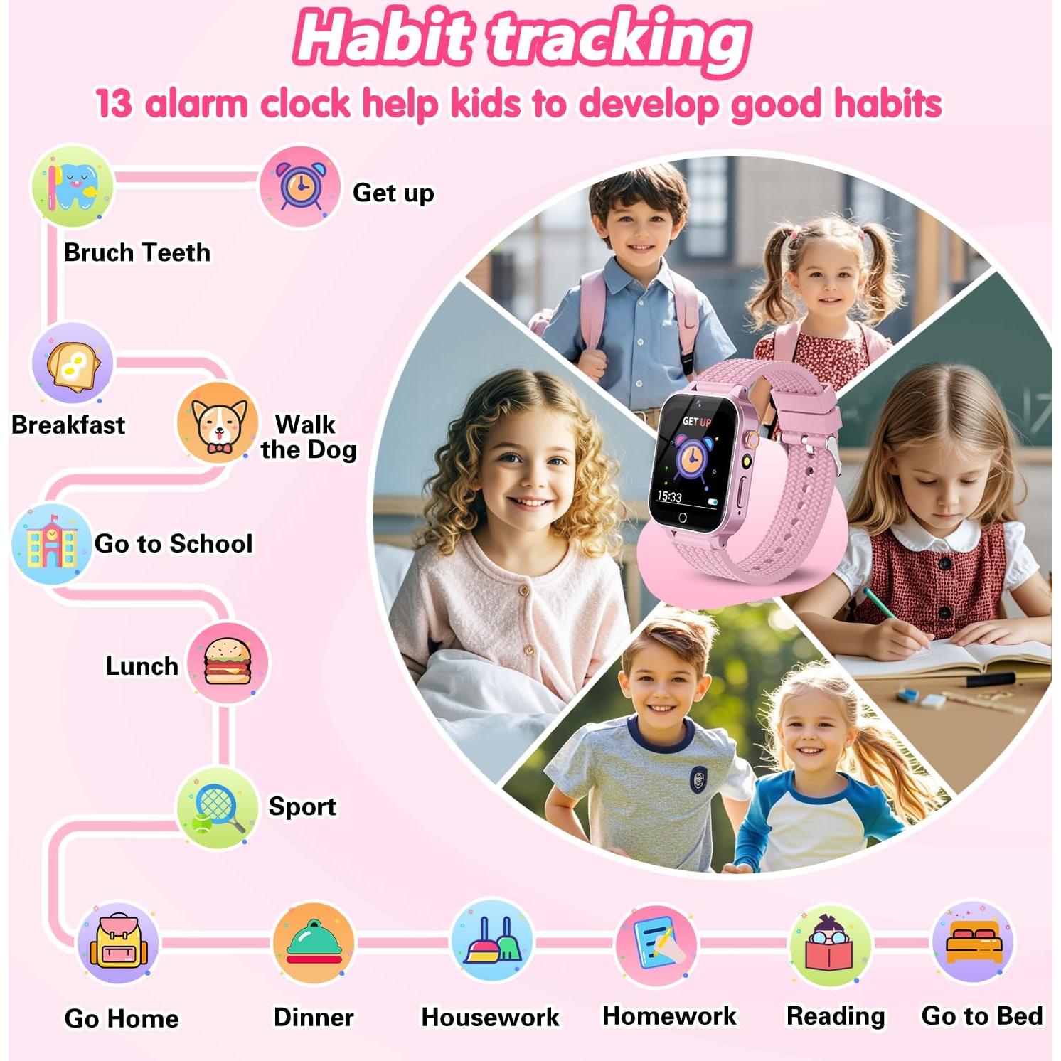 Reloj Inteligente MOFGDNI Rosa para Niñas 3-12 Años