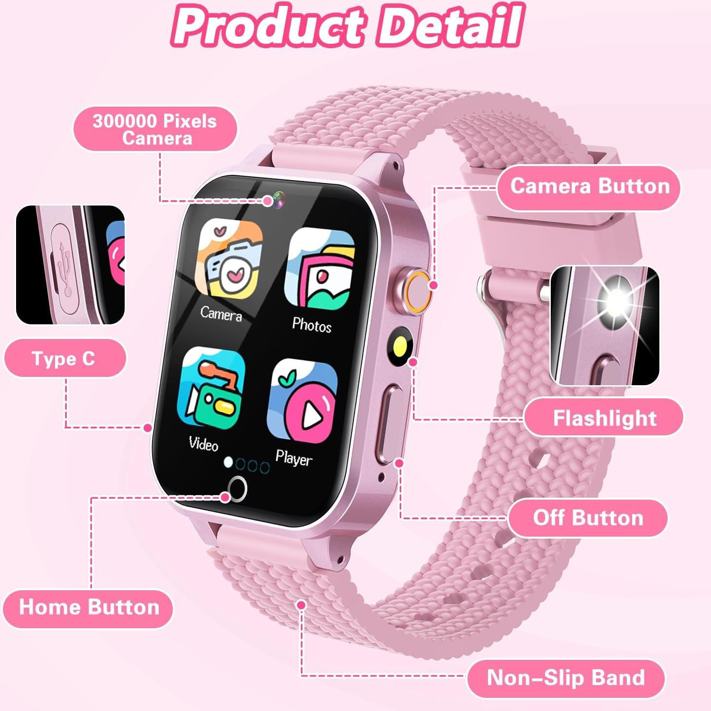 Reloj Inteligente MOFGDNI Rosa para Niñas 3-12 Años