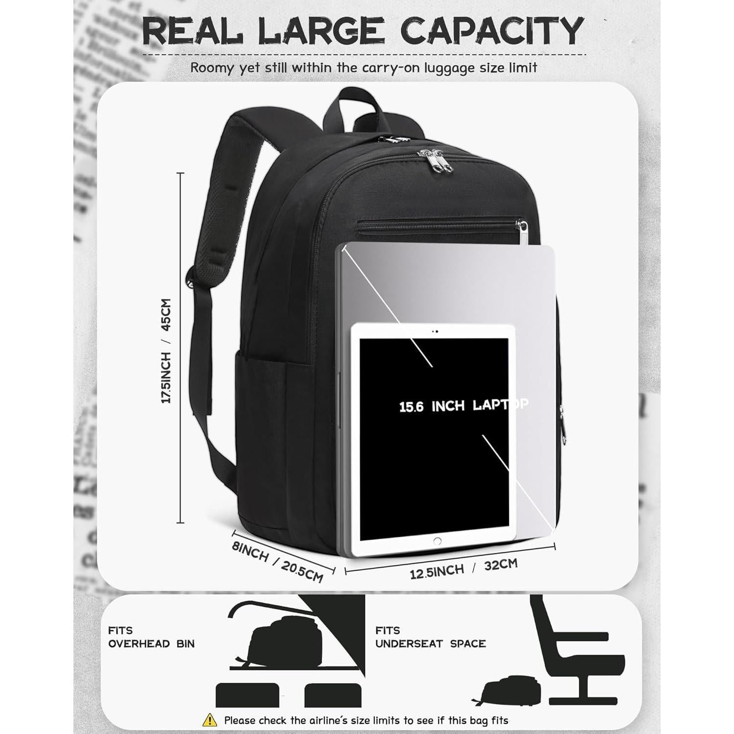 Mochila Escolar FOKDUVB Negra 30L con Compartimento Laptop
