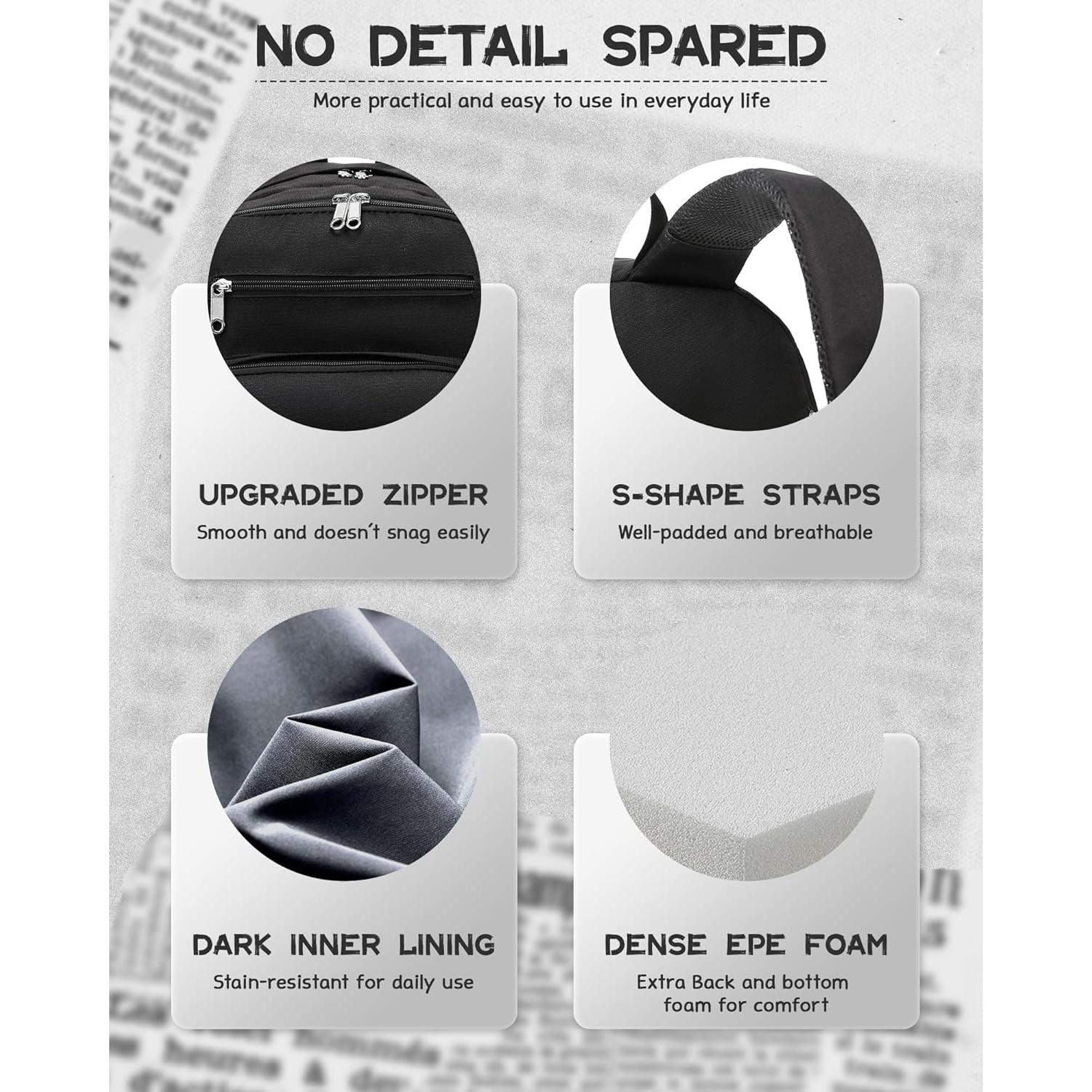 Mochila Escolar FOKDUVB Negra 30L con Compartimento Laptop