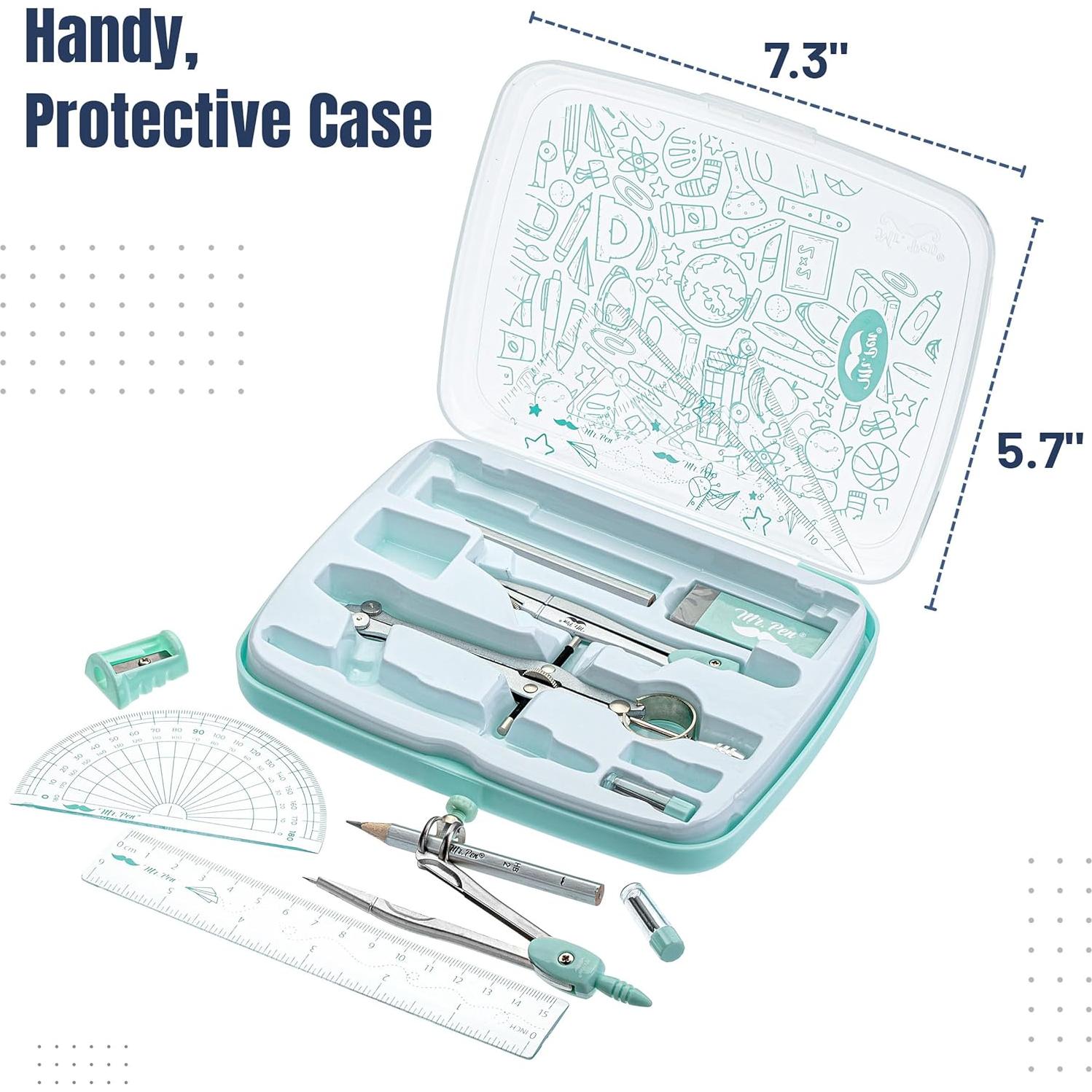 Juego de Geometría Mr. Pen 13 Piezas con Caja Verde