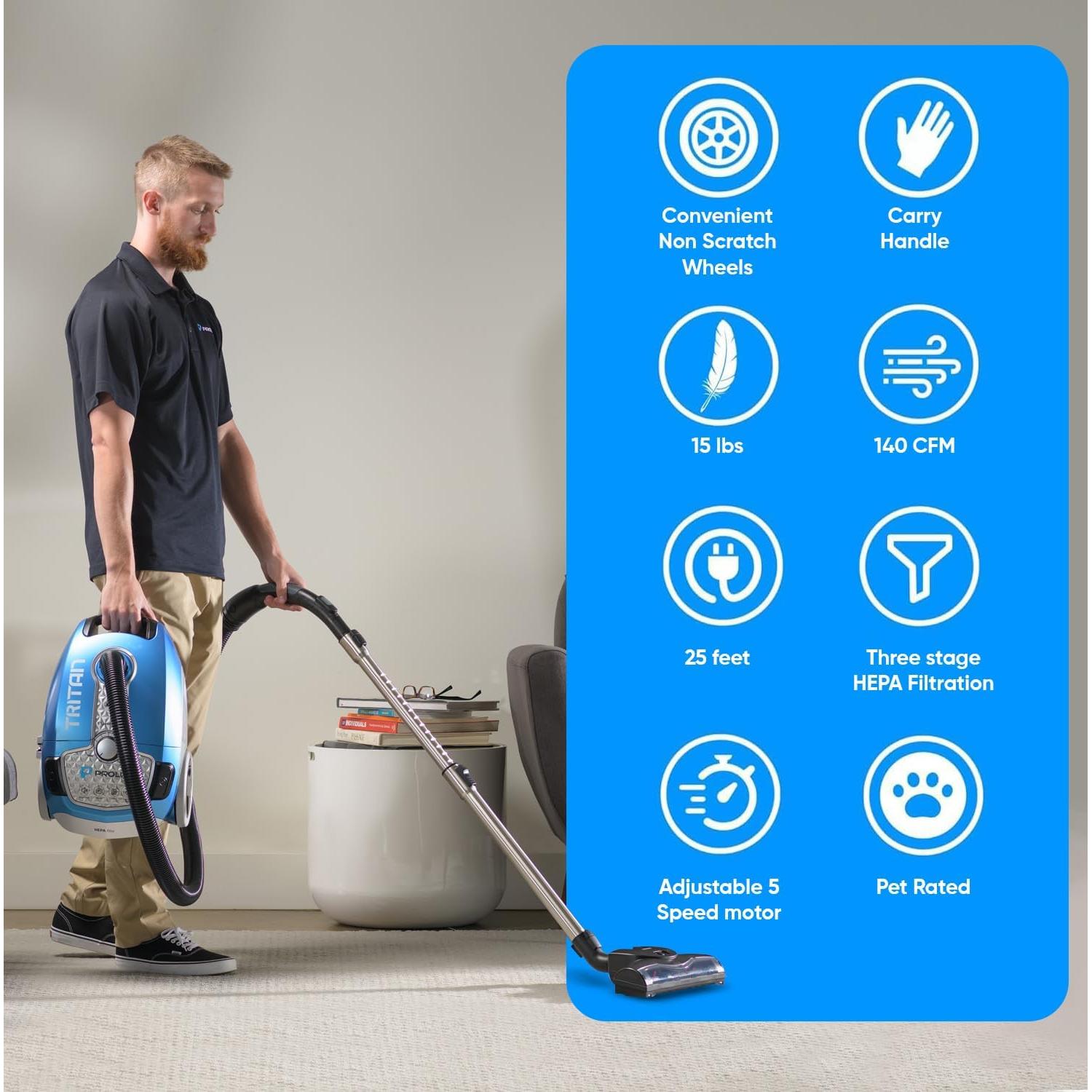 Aspiradora de Cilindro Prolux Tritan Azul con Filtro HEPA