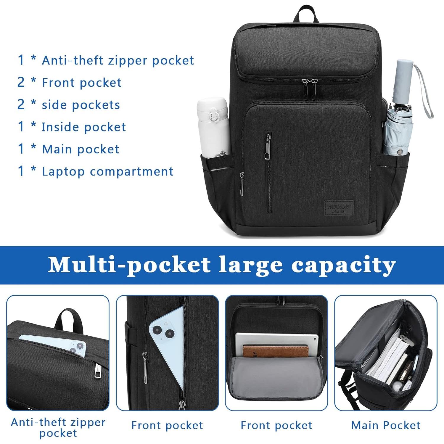 Mochila YALUNDISI para Laptop 15.6" Negra con Carga USB