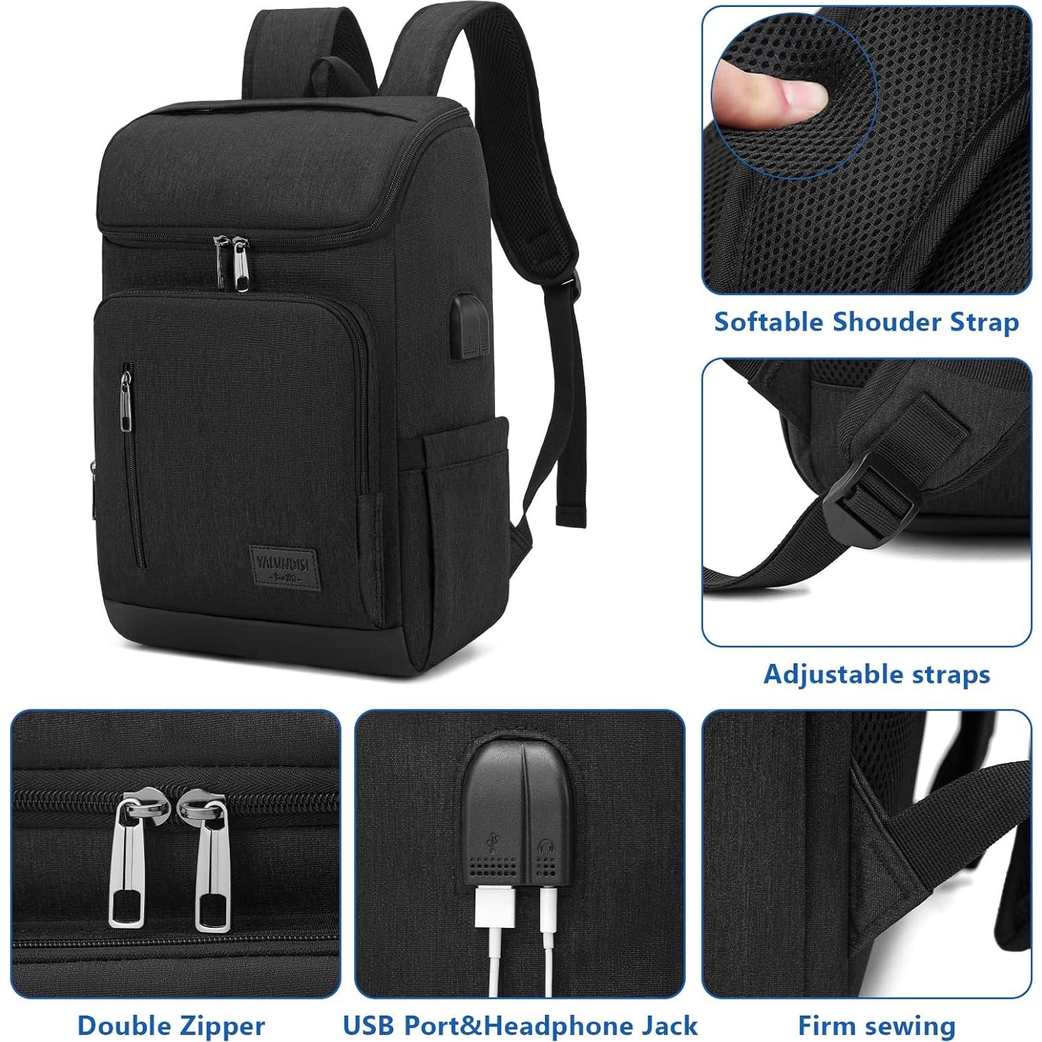 Mochila YALUNDISI para Laptop 15.6" Negra con Carga USB