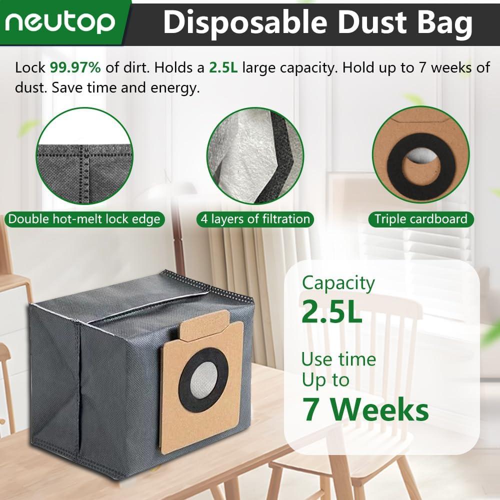 Accesorios Neutop para Aspiradora eufy X10 Pro Omni - 1 Rodillo, 4 Filtros, 6 Cepillos Laterales, 4 Paños de Mopa, 3 Bolsas de Polvo