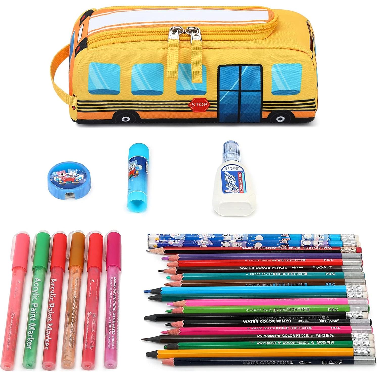 Estuche de Lápices LEDAOU Autobús Escolar Amarillo Kawaii