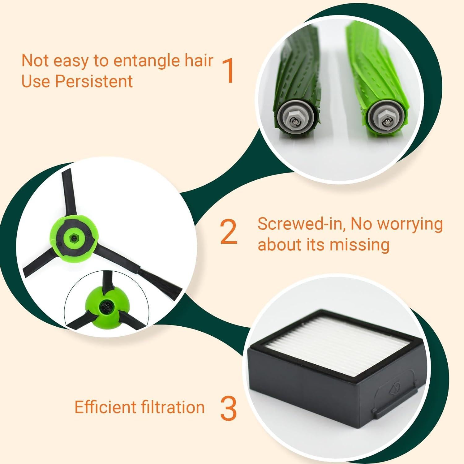 Kit de Repuestos para Aspiradora iRobot Roomba J7 J5 J6 J8 - 1 Rueda, 6 Filtros HEPA, 6 Cepillos Laterales