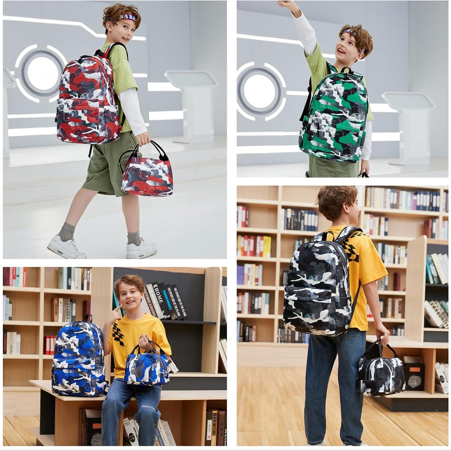 Mochila Lmwzh Escolar Niños Camo Azul Impermeable 25L
