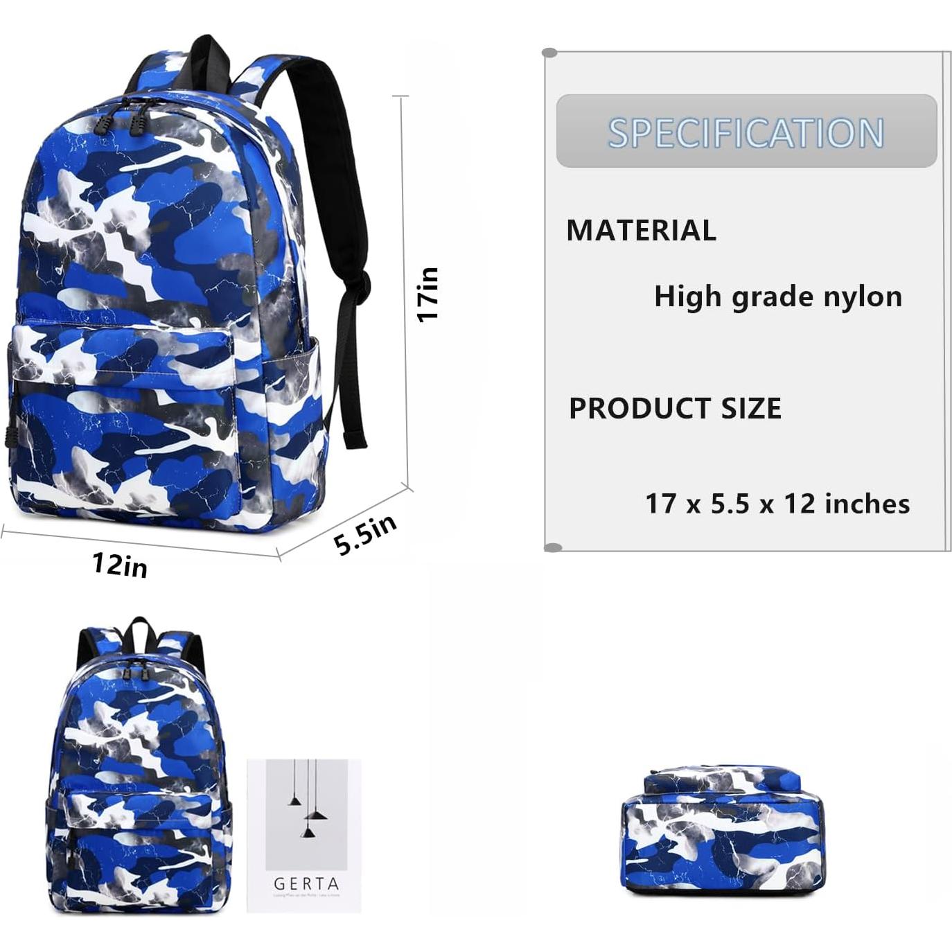 Mochila Lmwzh Escolar Niños Camo Azul Impermeable 25L