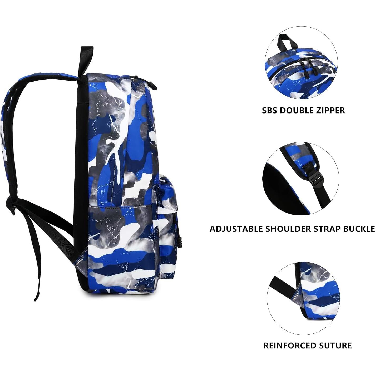 Mochila Lmwzh Escolar Niños Camo Azul Impermeable 25L