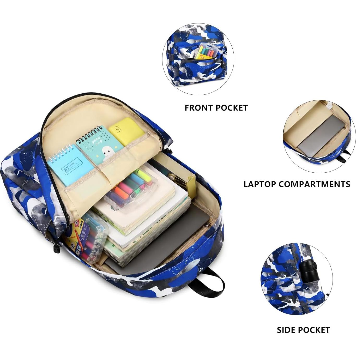 Mochila Lmwzh Escolar Niños Camo Azul Impermeable 25L