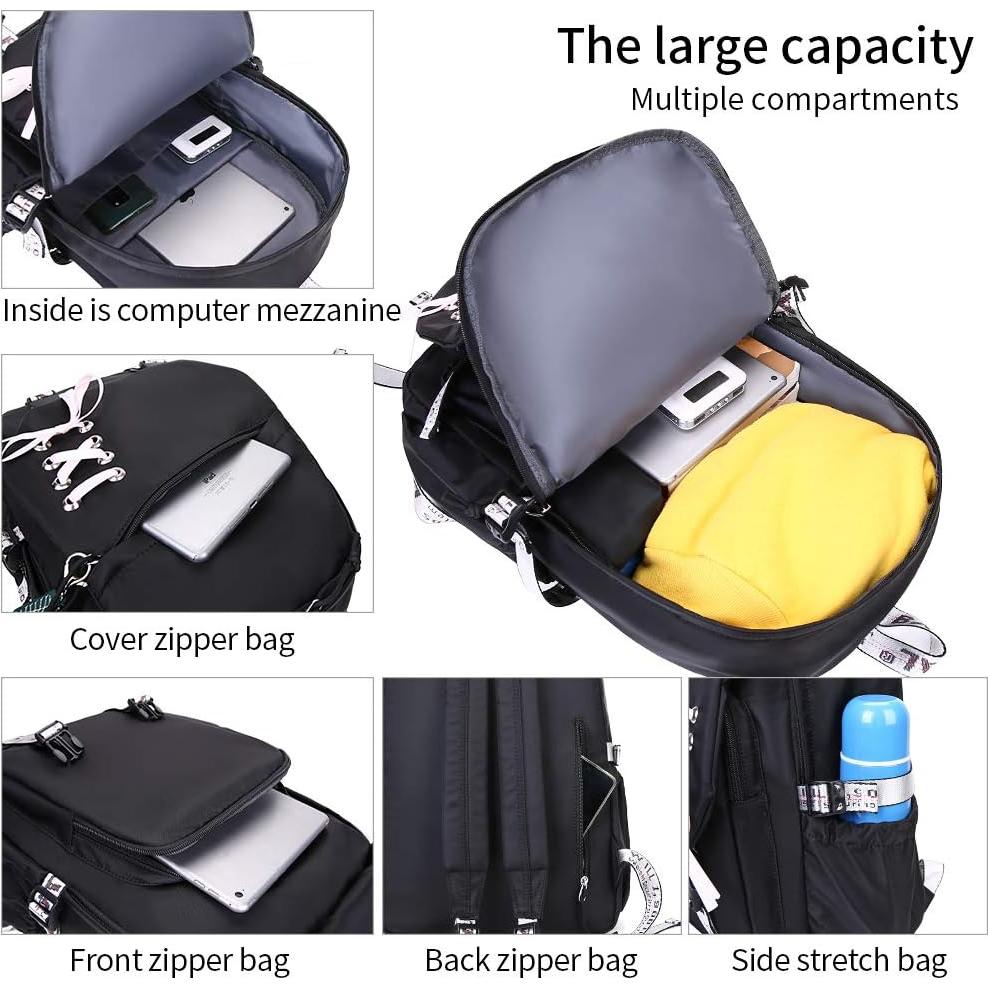 Mochila Escolar FENGDONG Negra 30L para Niñas Adolescentes