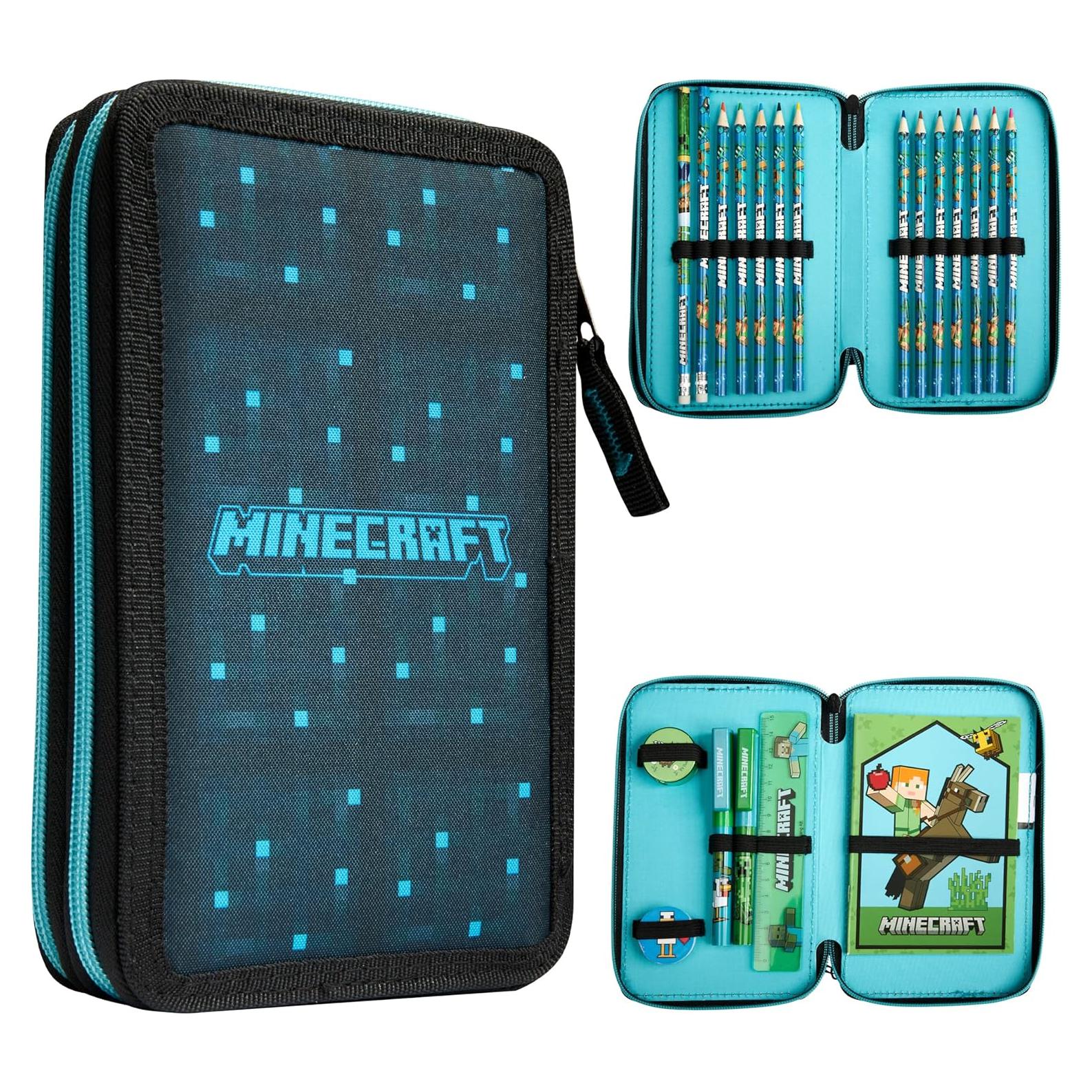 Estuche de Lápices Minecraft Azul/Negro con Papelería