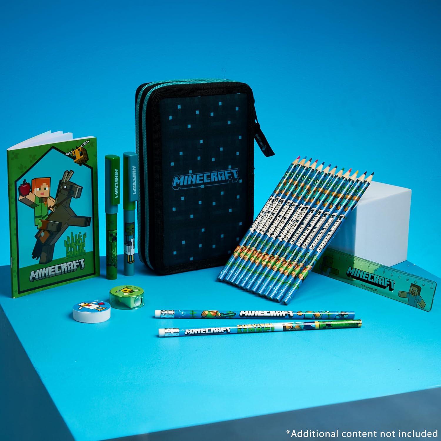 Estuche de Lápices Minecraft Azul/Negro con Papelería