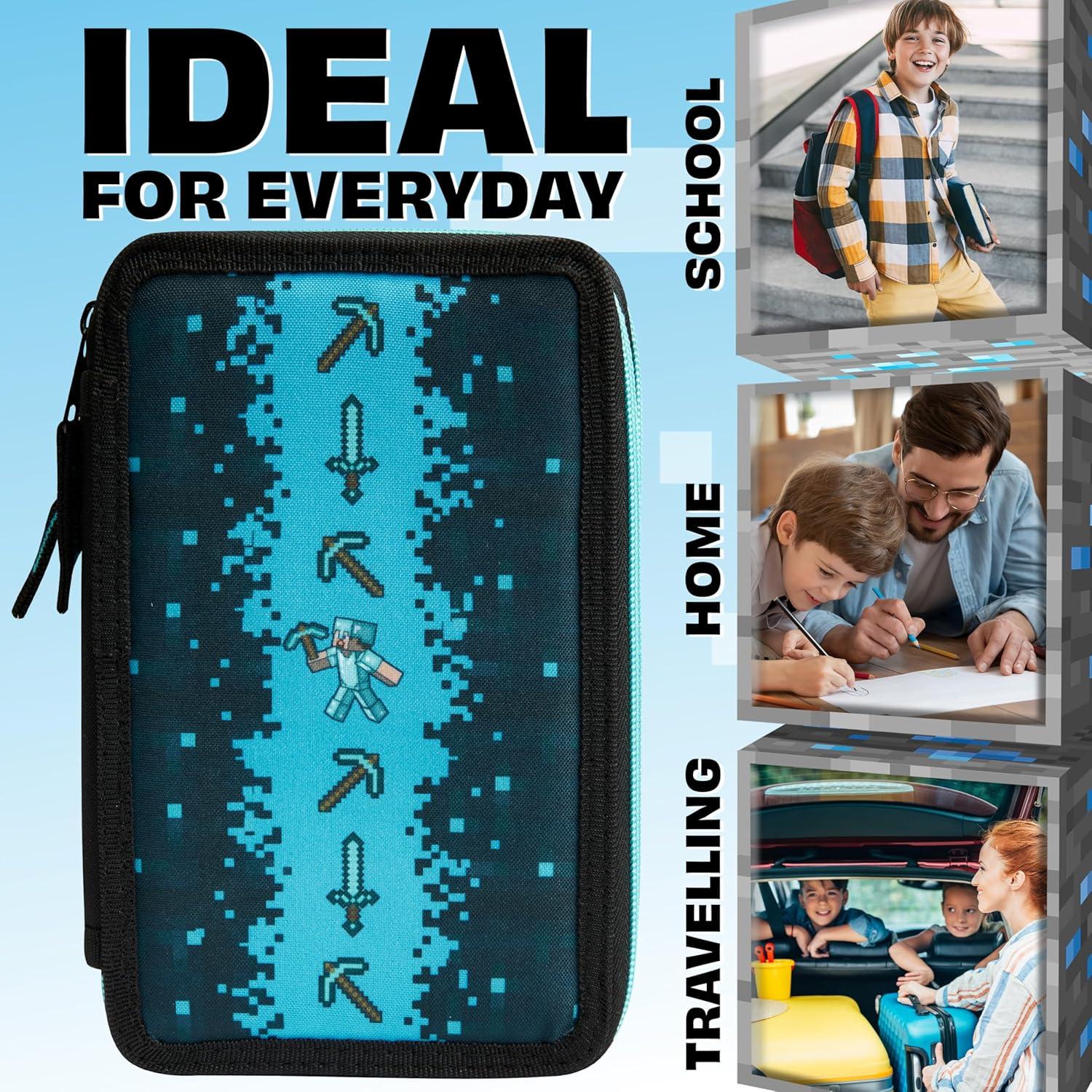 Estuche de Lápices Minecraft Azul/Negro con Papelería