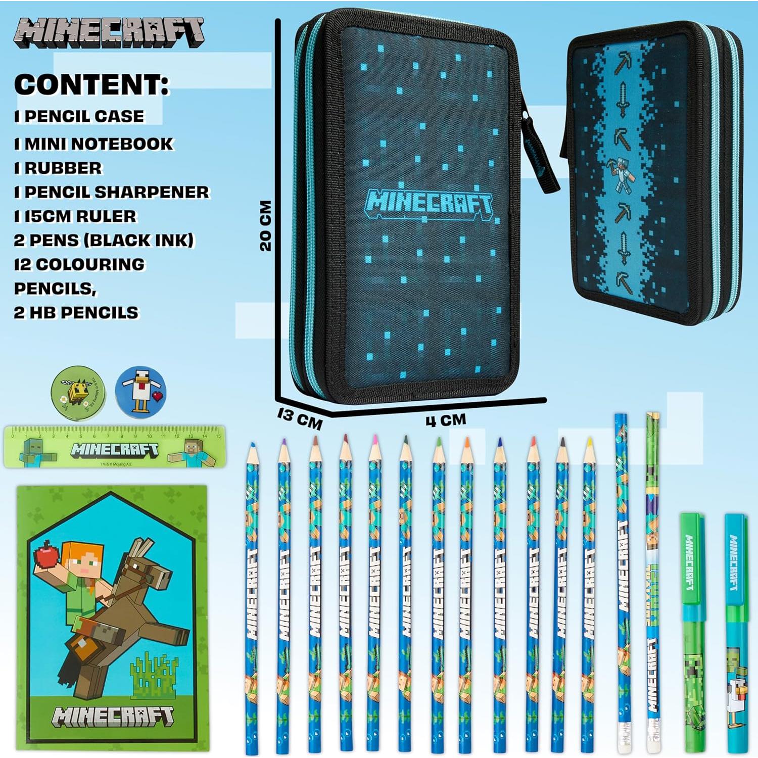 Estuche de Lápices Minecraft Azul/Negro con Papelería