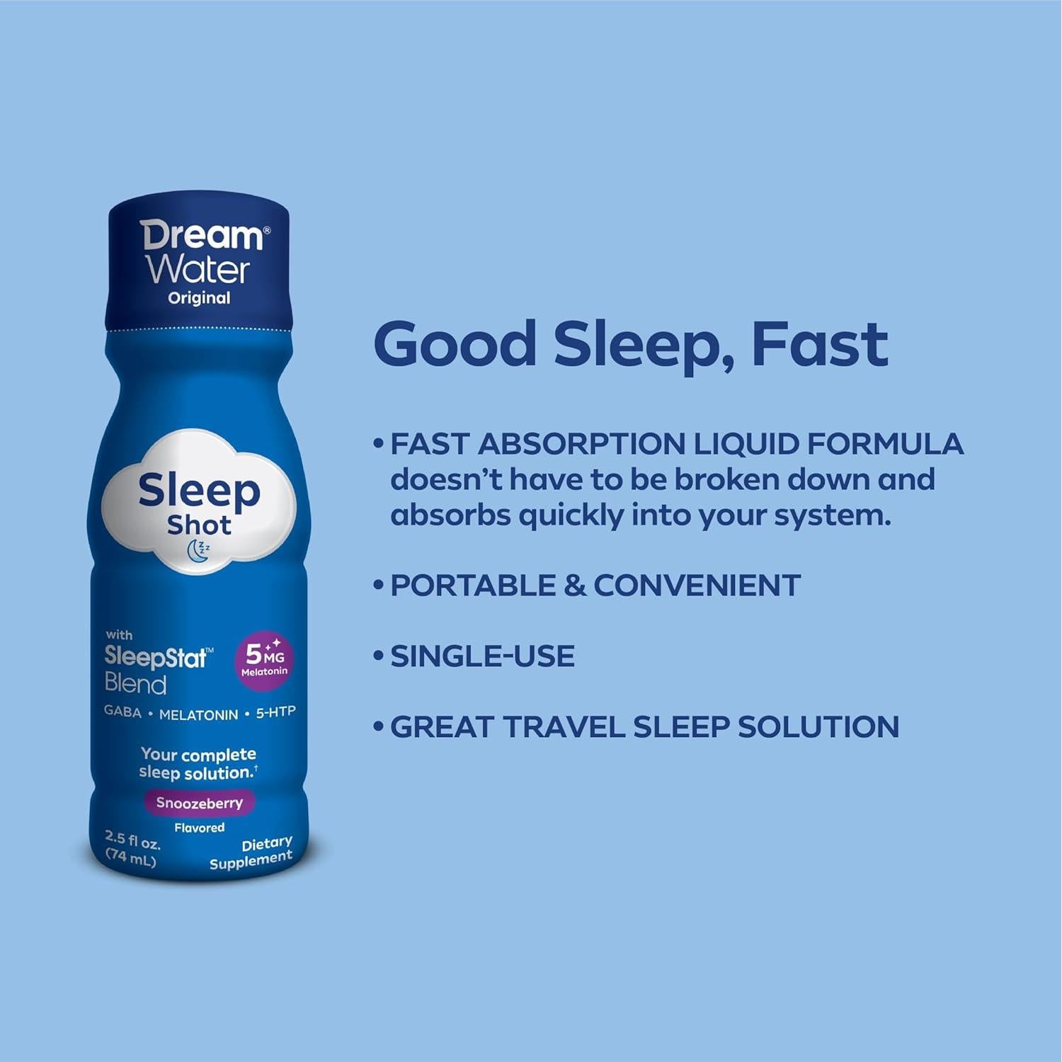 Suplemento para Dormir Dream Water 74 ml - Melatonina 5mg, GABA, 5-HTP, 12 Unidades