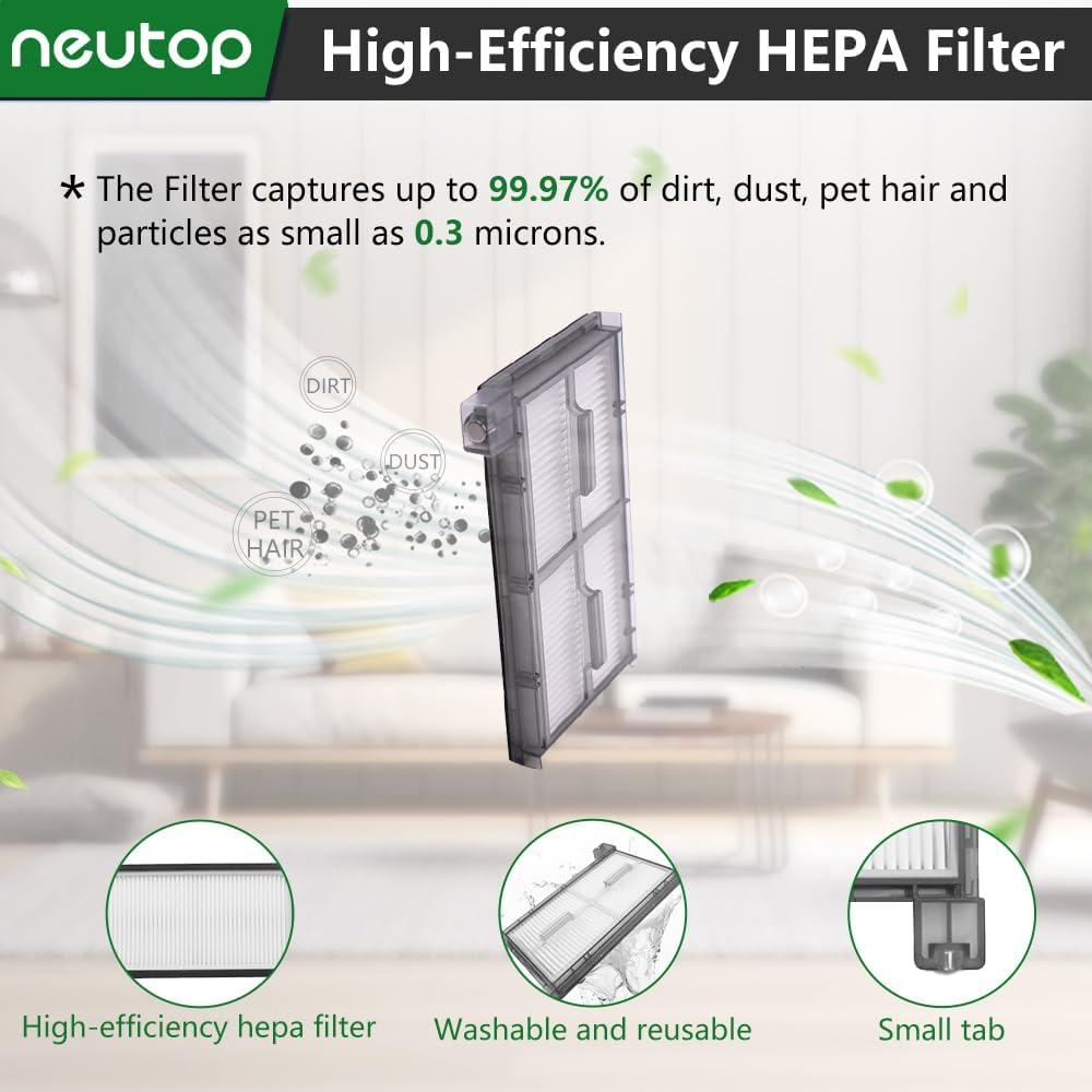 Accesorios Neutop para Aspiradora Robot eufy X8 Pro - 1 Cepillo Rodante, 5 Filtros HEPA, 6 Cepillos Laterales, 3 Paños de Mopa, 3 Bolsas de Polvo