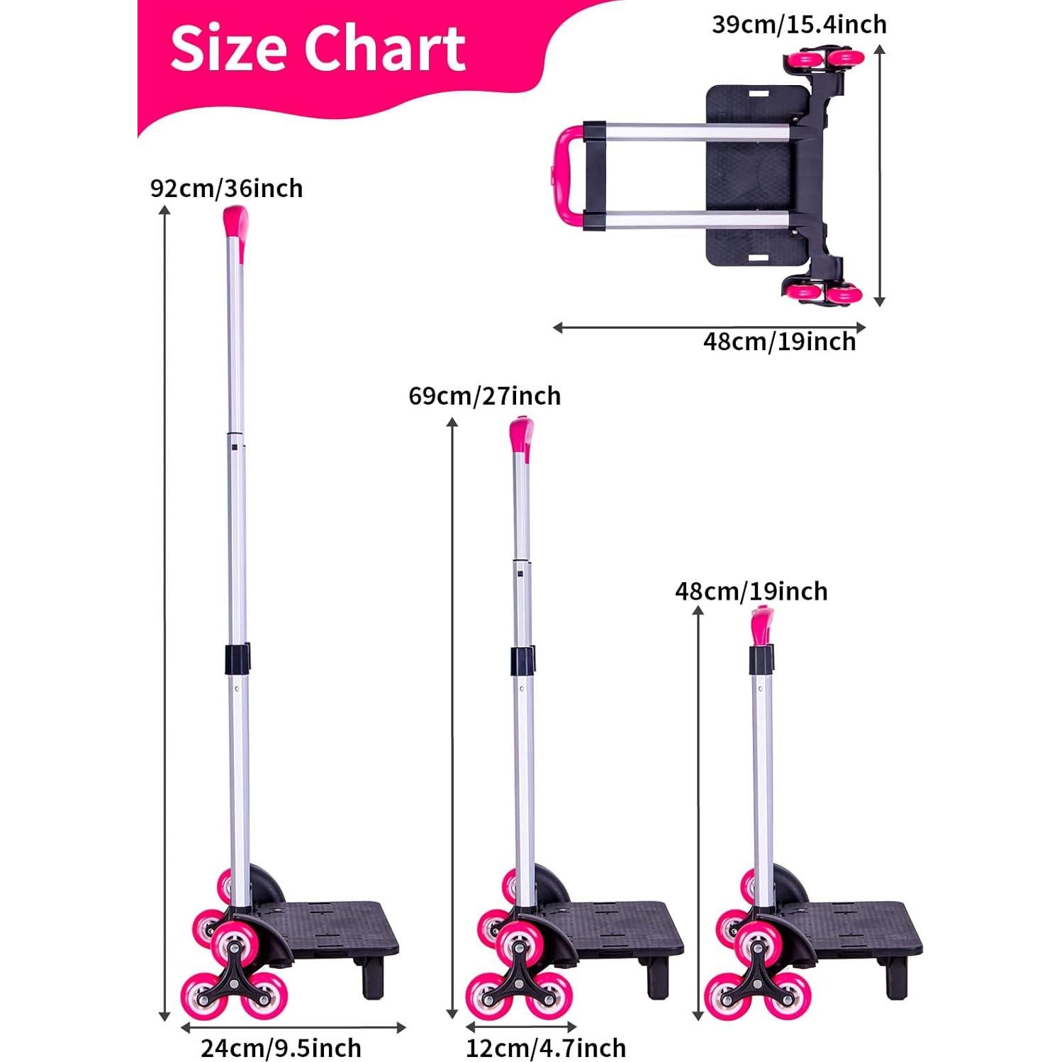 Carro de Mochila PROTAURI Rosa Plegable 6 Ruedas Ajustable