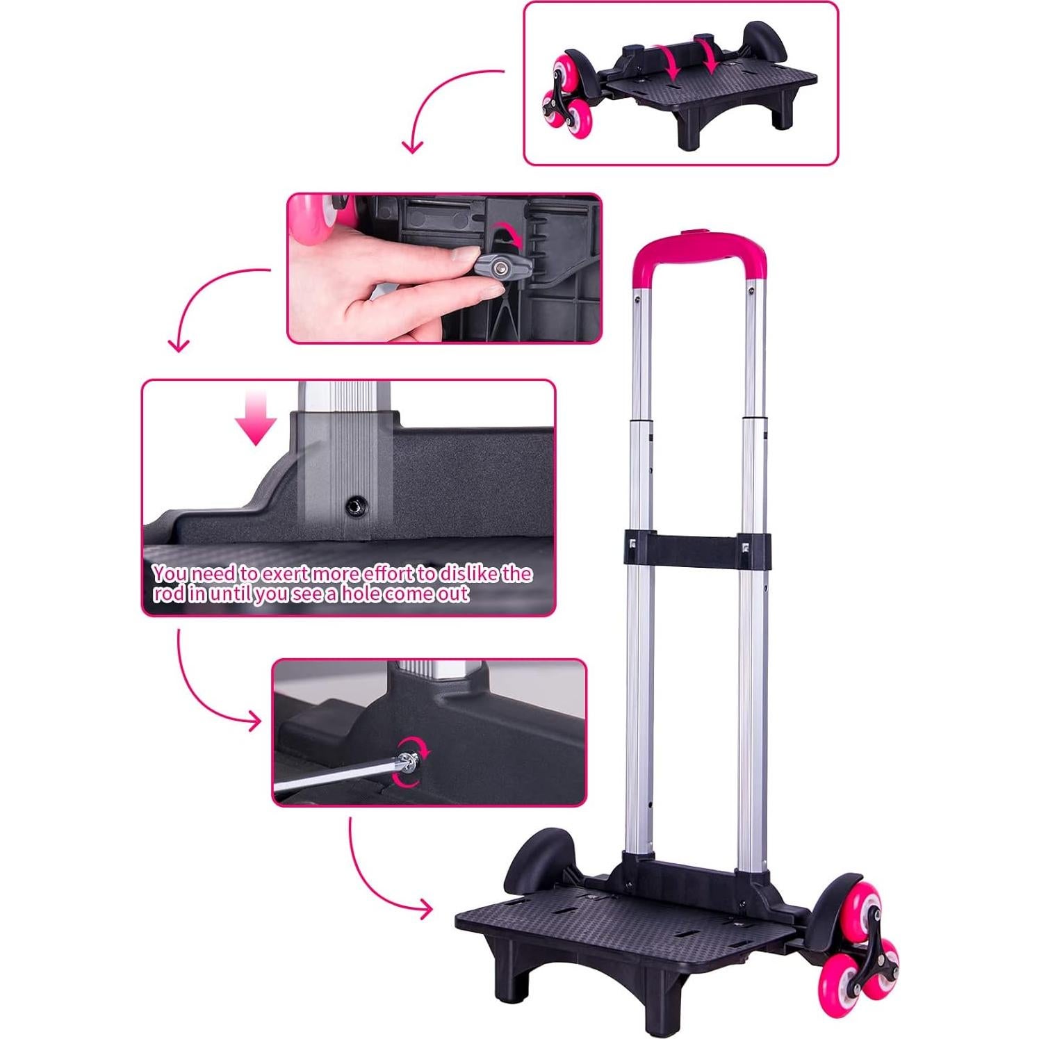 Carro de Mochila PROTAURI Rosa Plegable 6 Ruedas Ajustable