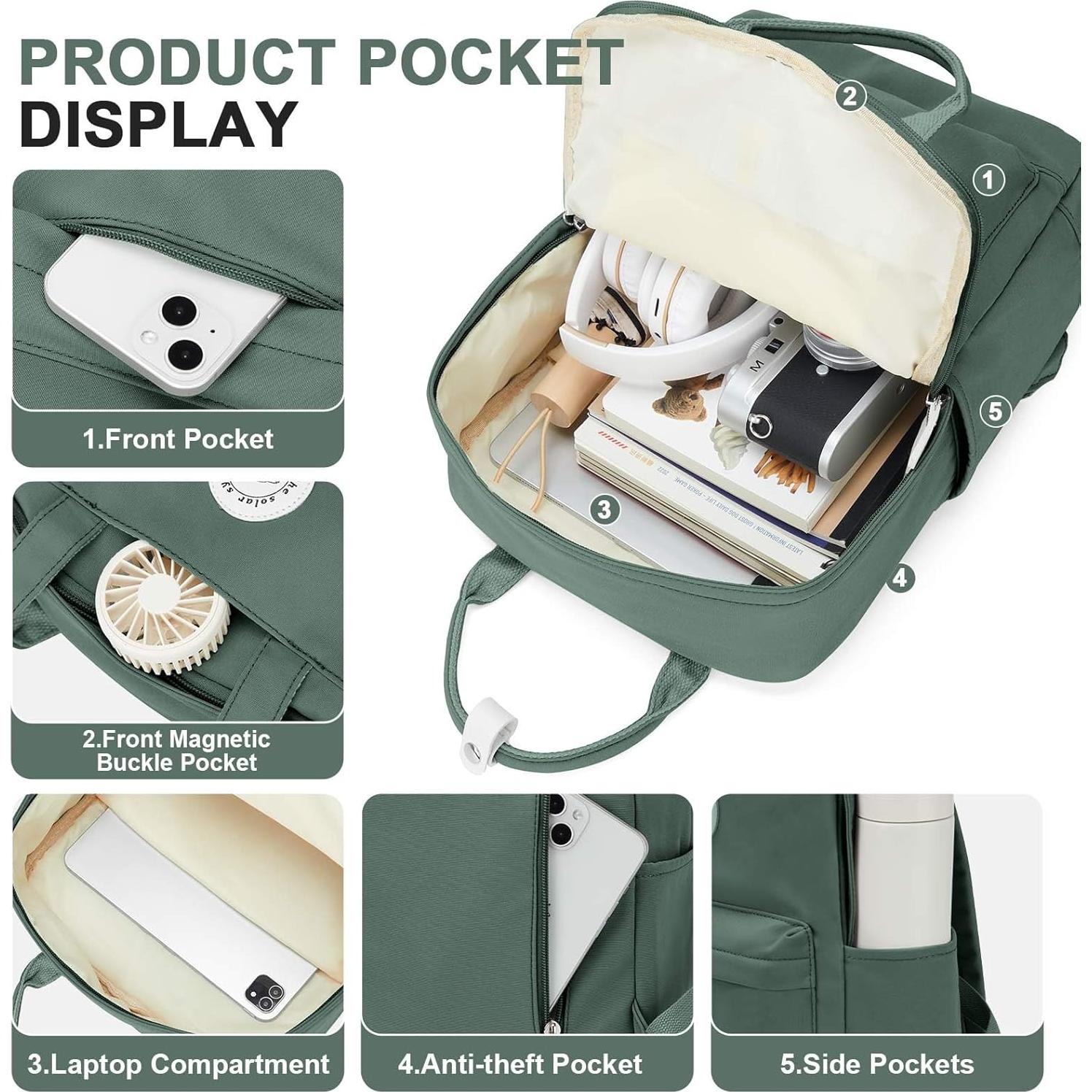 Mochila Escolar Verde Oliva con Compartimento para Laptop 24L