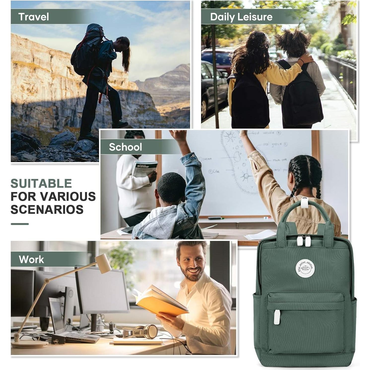 Mochila Escolar Verde Oliva con Compartimento para Laptop 24L