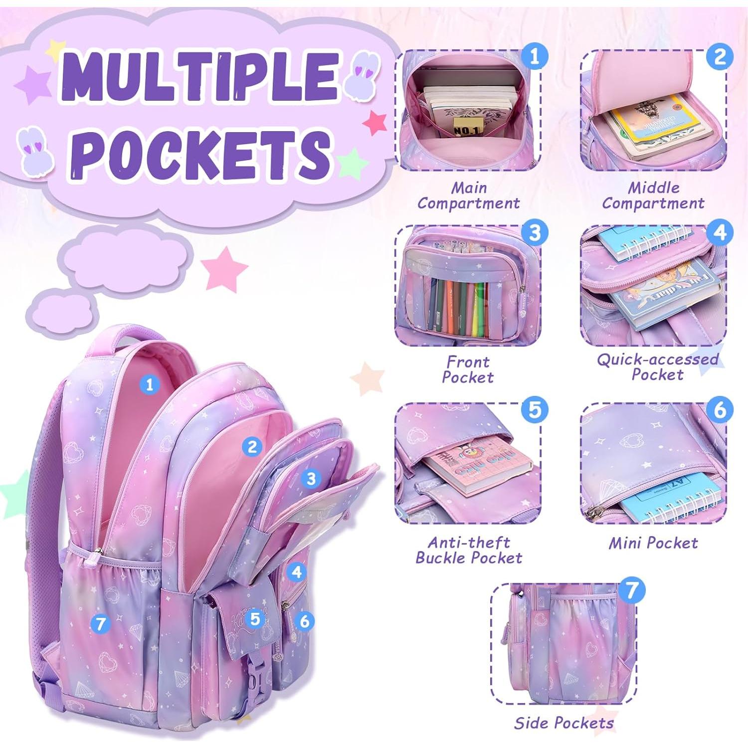 Mochila Escolar para Niñas PIG PIG GIRL Morado 21L