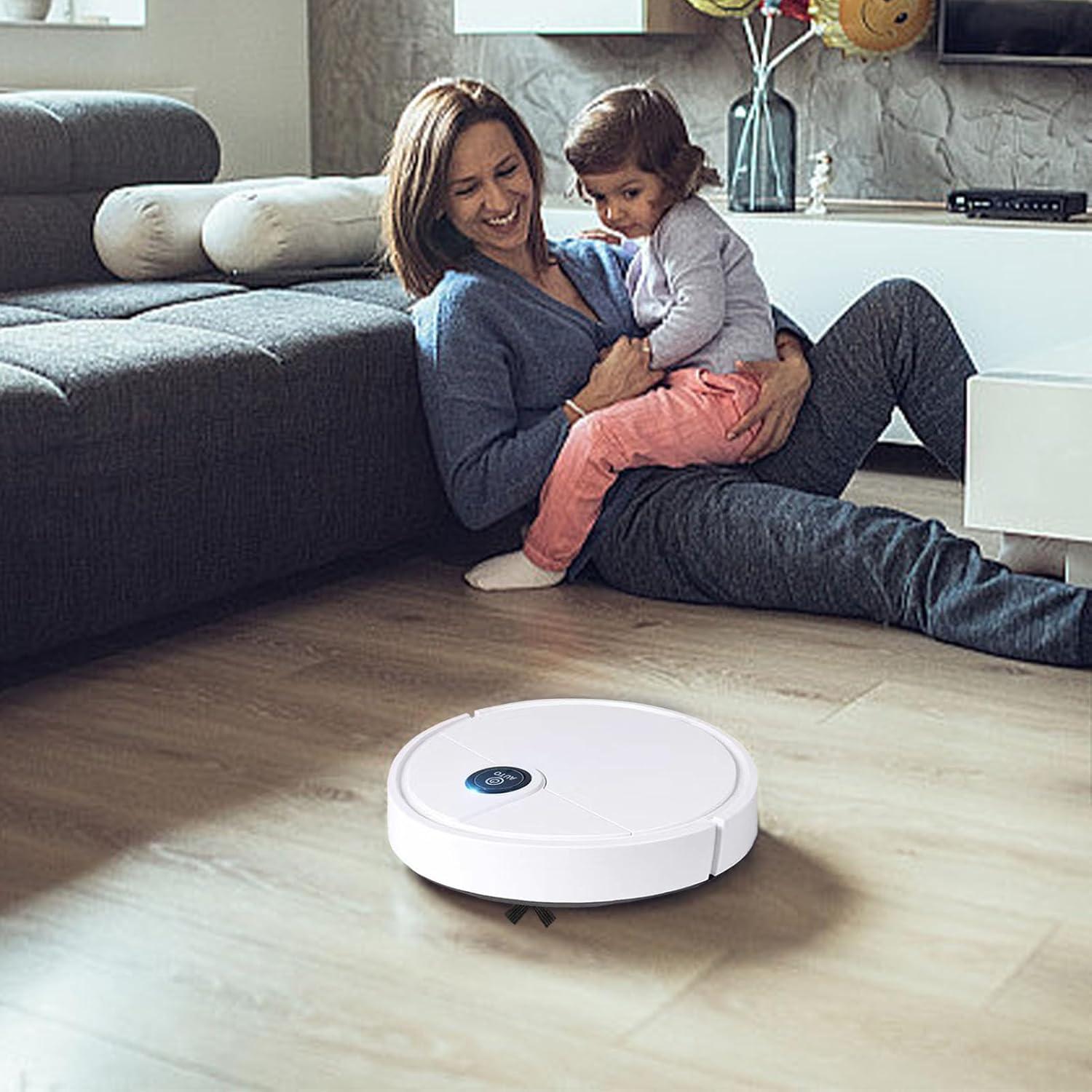 awakentti Robot Vacuum Cleaner, 3 in 1 Sweeping and Mopping Robot, Tangle-Free, Strong Suction, Slim, Low Noise, Auto Sweeping Broom 1500mAh for Pet Hair, Hard Floor, Low Carpet