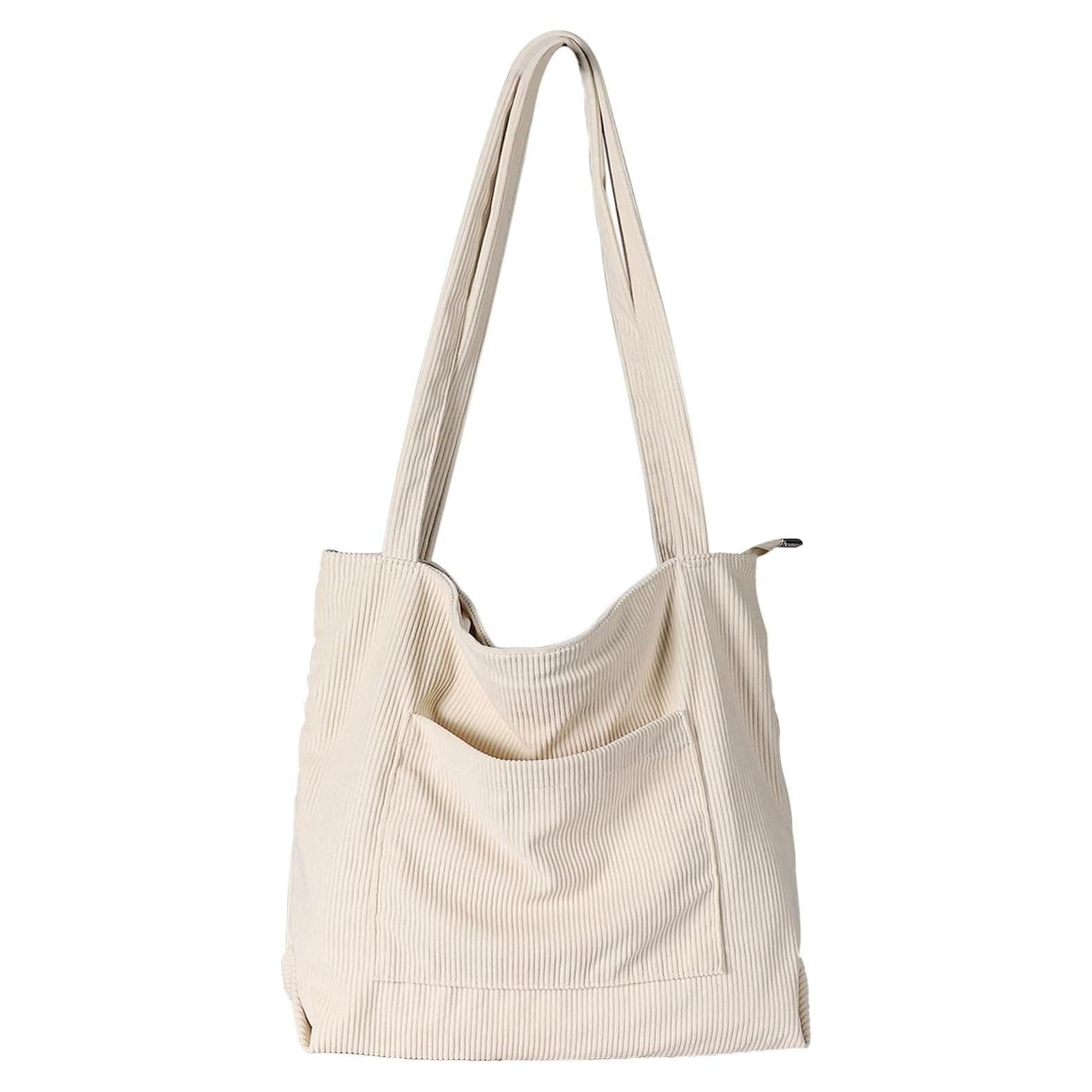Bolsa Tote de Corduroy WantGor para Mujeres, Grande, Beige