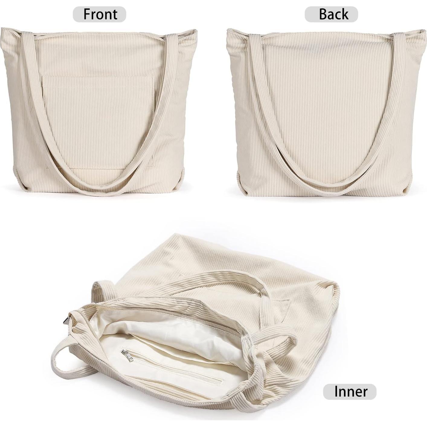 Bolsa Tote de Corduroy WantGor para Mujeres, Grande, Beige