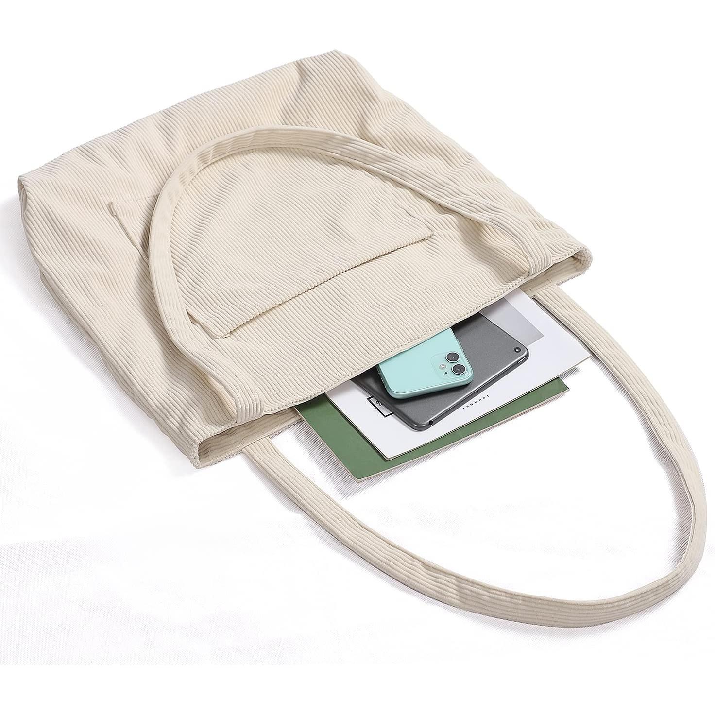 Bolsa Tote de Corduroy WantGor para Mujeres, Grande, Beige