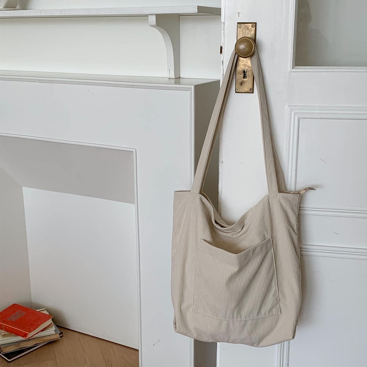 Bolsa Tote de Corduroy WantGor para Mujeres, Grande, Beige