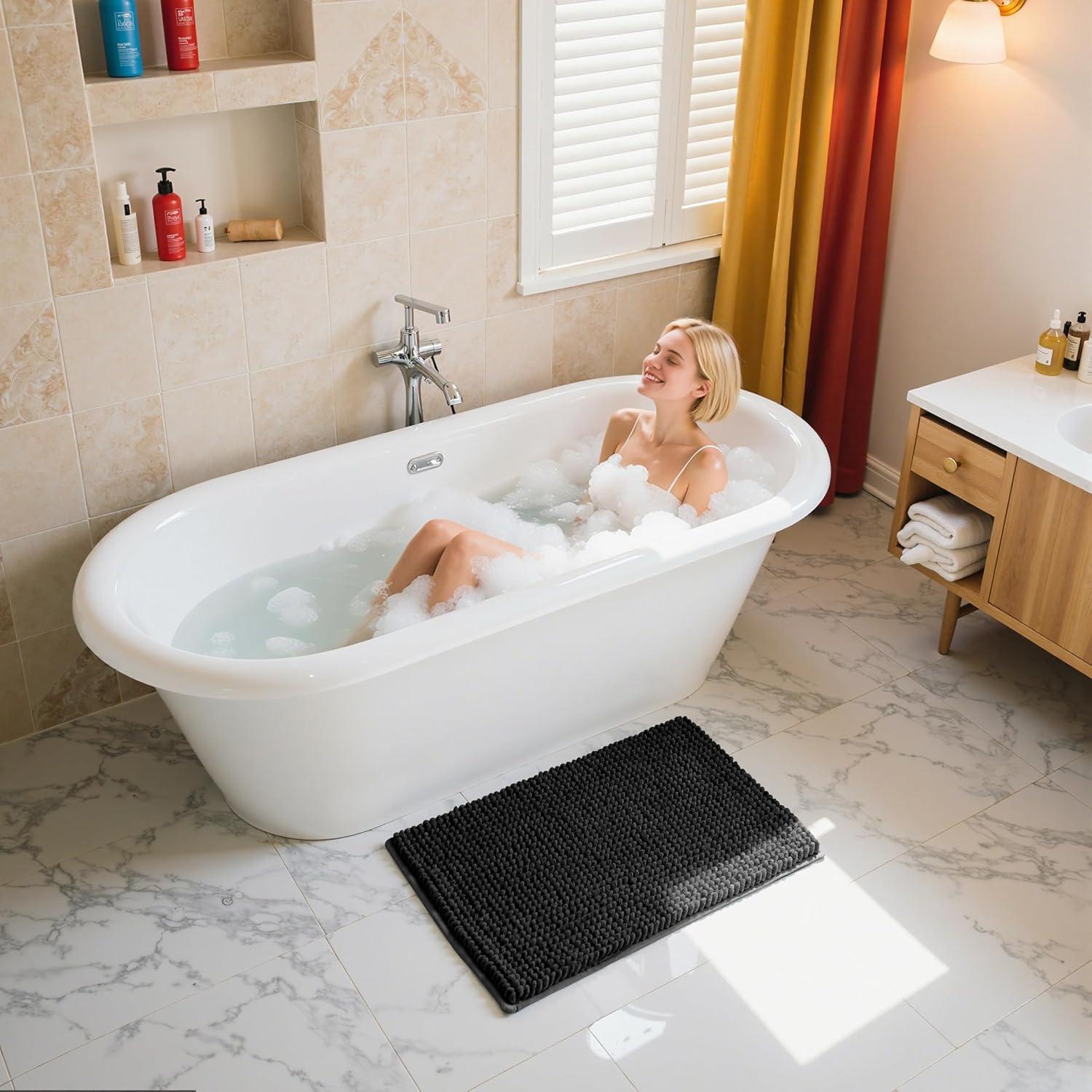 Alfombrilla de Baño SUBRTEX Chenille 0.41x0.61m Negra