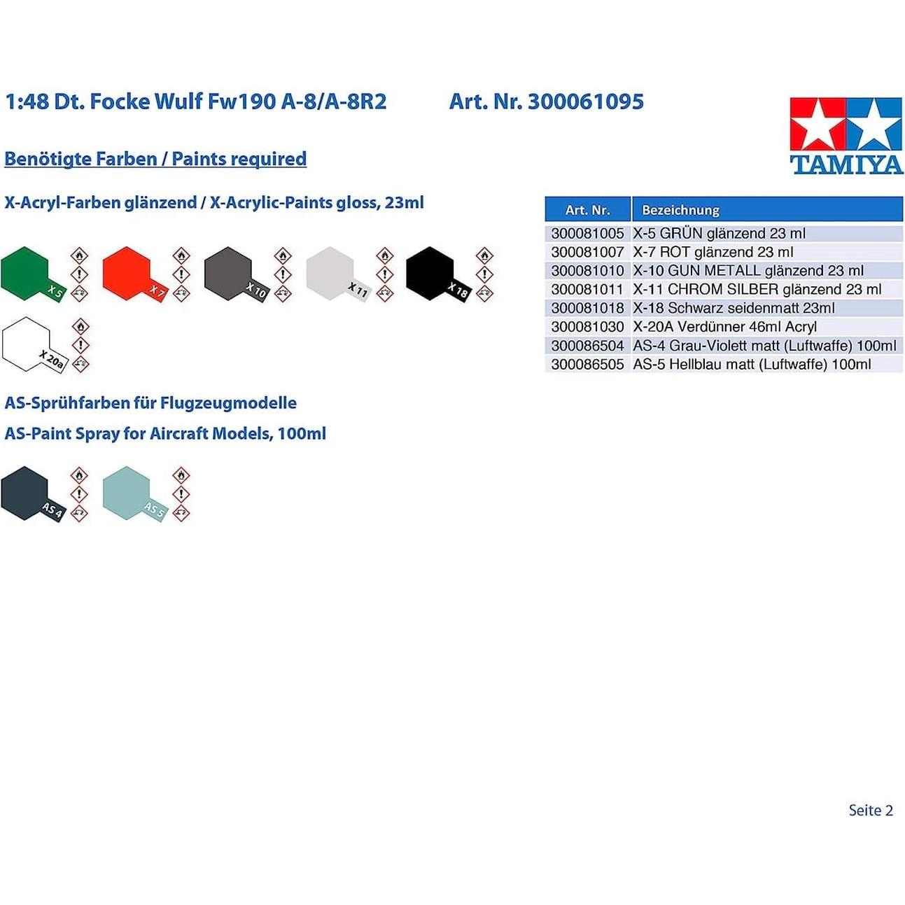 Tamiya 61095 Focke-Wulf FW190 A-8 R2 1/48 Kit de Avión