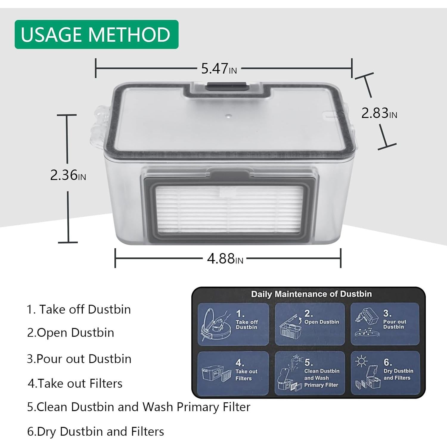 Robot Vacuum dustbin, Sweeping Robot Box Water Tank,Robot Vacuum Replacement Parts Fit for MAMNV BR150/BR151, for ZCWA BR150/BR151,for MANVINS G20,for ONSON BR150/BR151,for GTTVO BR150/BR151, Gray