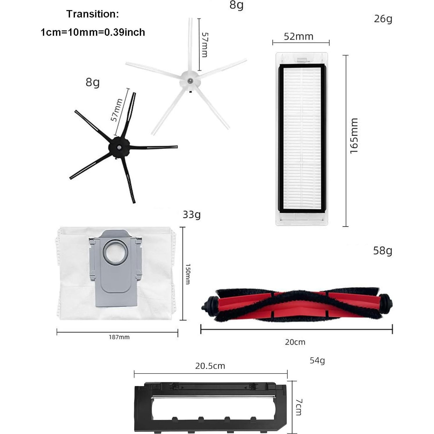 Kit de Accesorios para Aspiradora ROBOROCK Q5 Q5+ - 1 Cepillo Principal + 4 Laterales + 6 Filtros