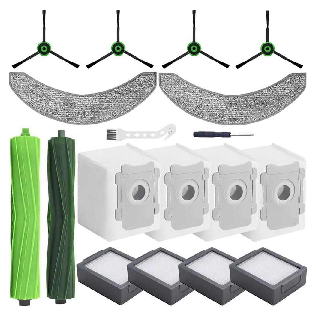 (17 Pack) Accessories Kit for iRobot Roomba Combo 10 max,Combo j9+,Combo j7+/Plus Vacuum (Only Combo series),1Main Brush+2Mop Pads+4Filters &Side Brushes &Dust Bags