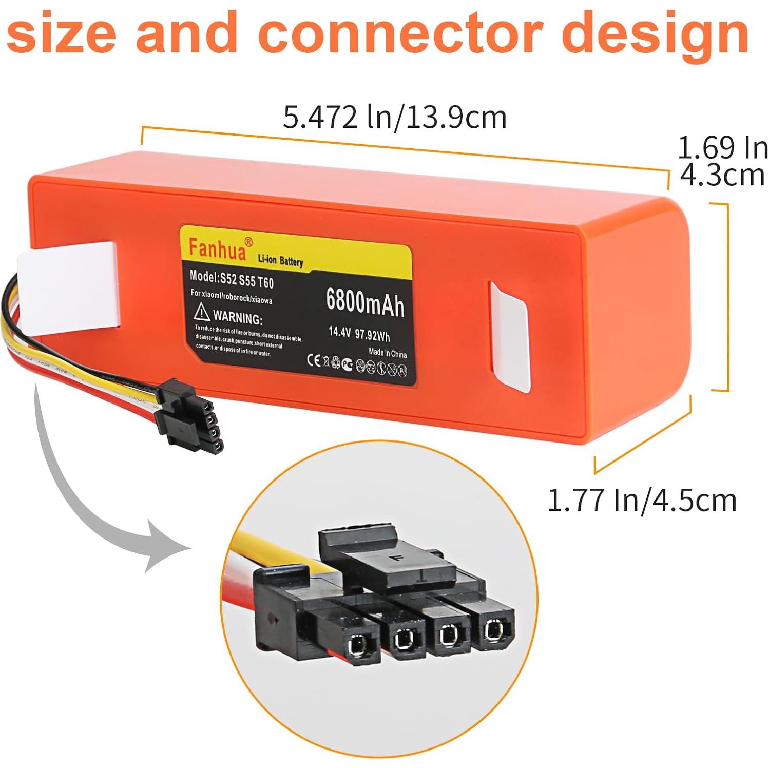 Batería de Reemplazo Li-ion 14.4V 6500mAh para Xiaomi Roborock S50 S51 S55