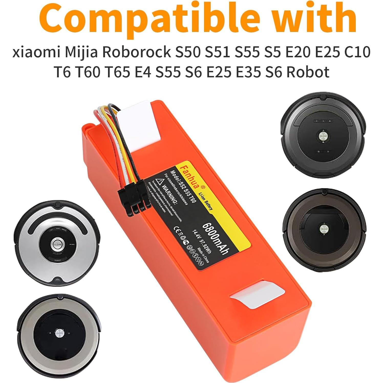 Batería de Reemplazo Li-ion 14.4V 6500mAh para Xiaomi Roborock S50 S51 S55