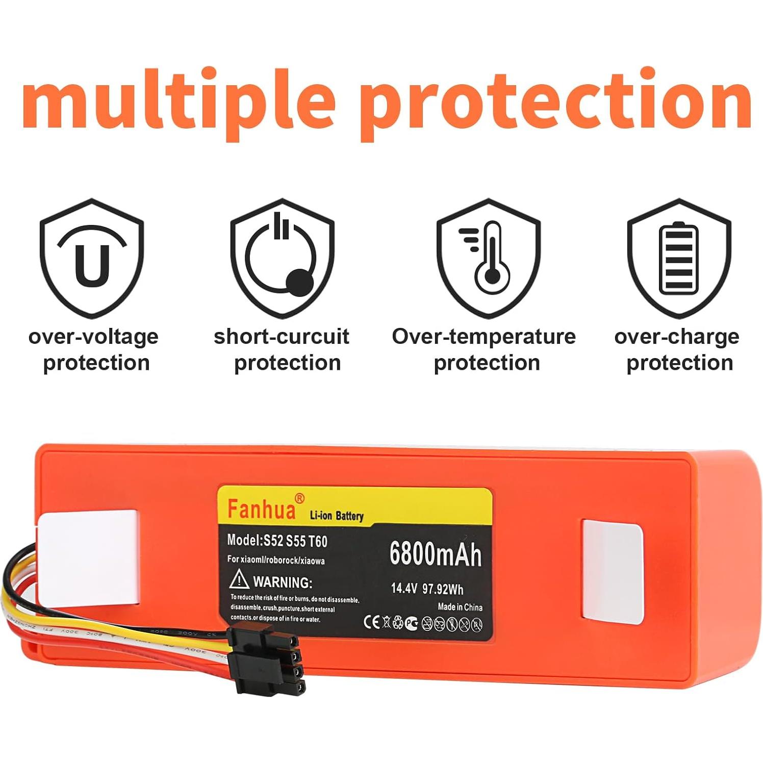 Batería de Reemplazo Li-ion 14.4V 6500mAh para Xiaomi Roborock S50 S51 S55