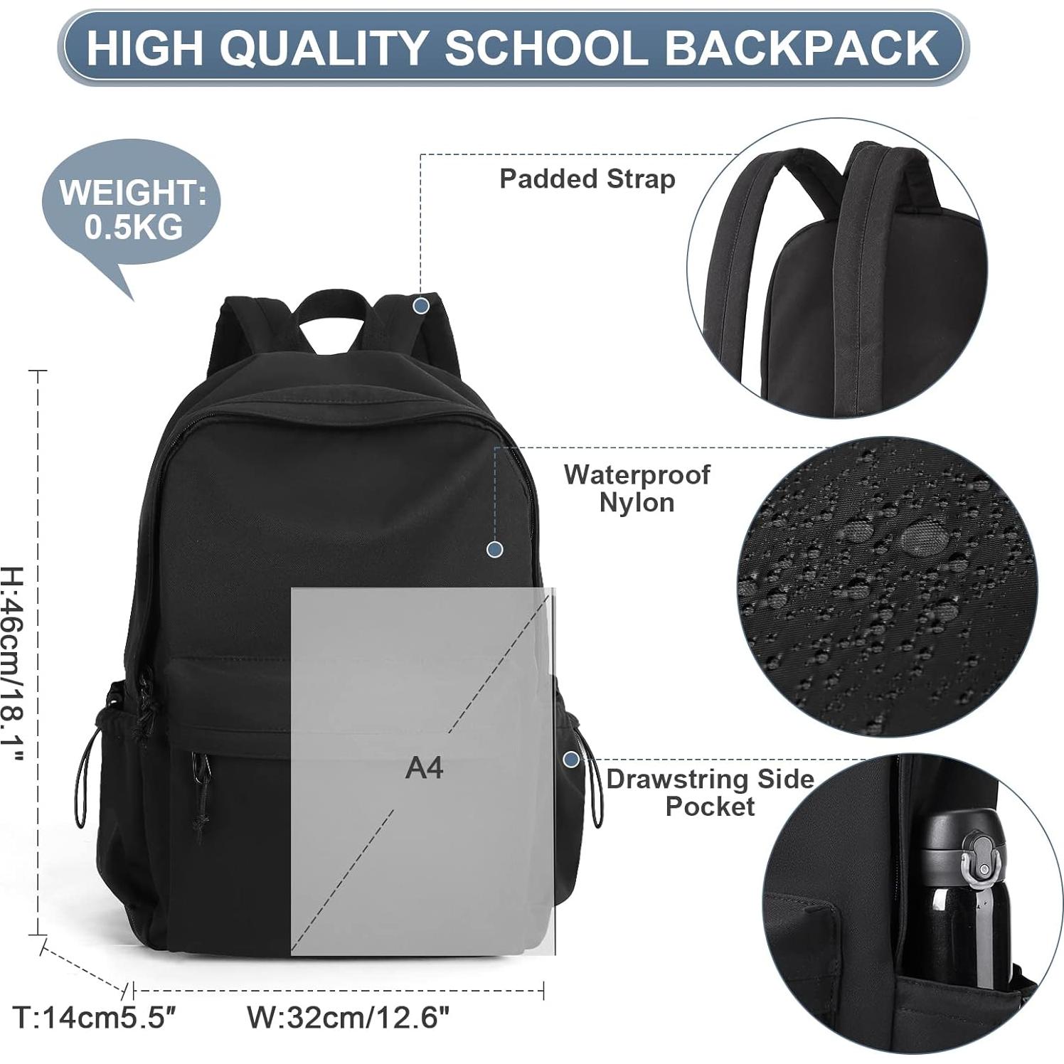 Mochila Escolar PAUBACK Negra Impermeable 24L para Laptop