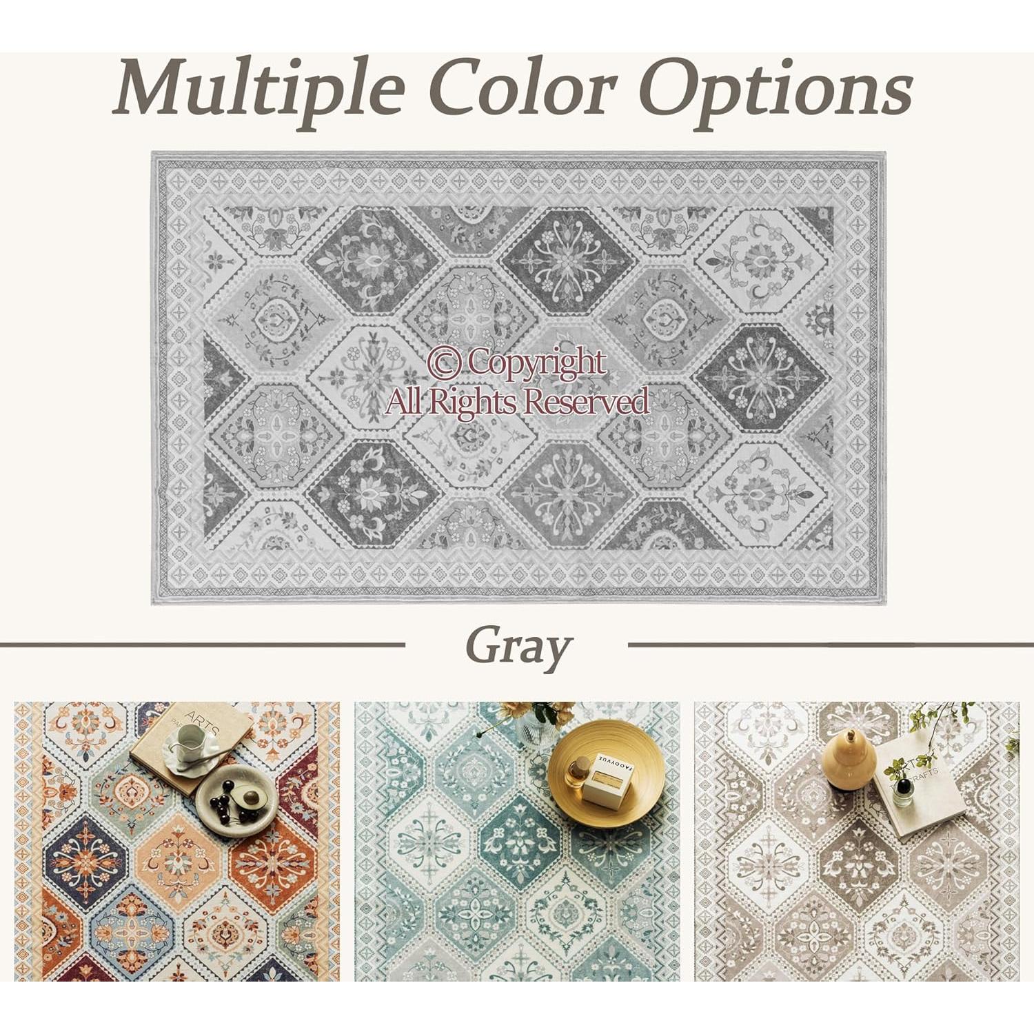 Alfombra Lavable TTelephant 9x12 Antideslizante Gris/Blanco