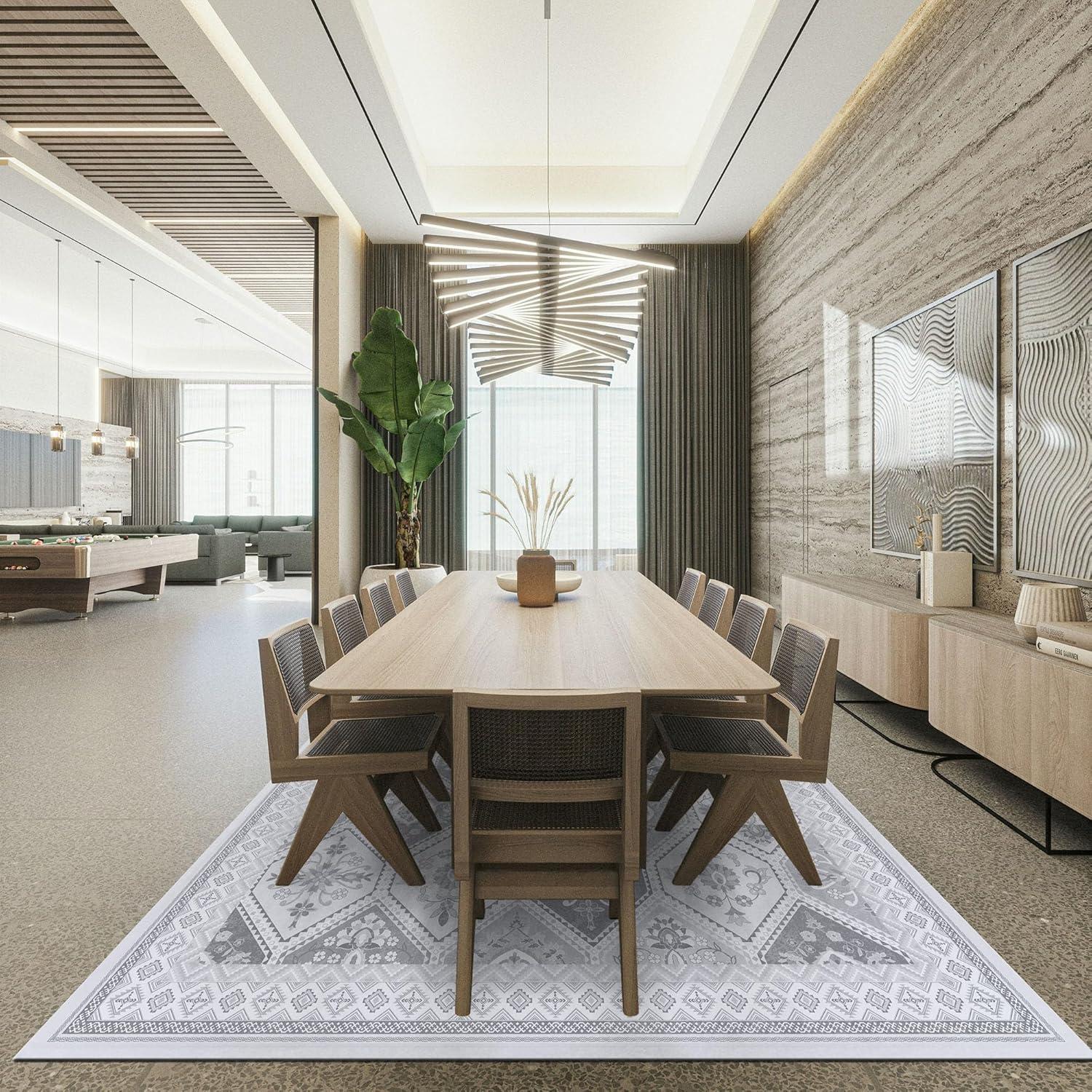 Alfombra Lavable TTelephant 9x12 Antideslizante Gris/Blanco