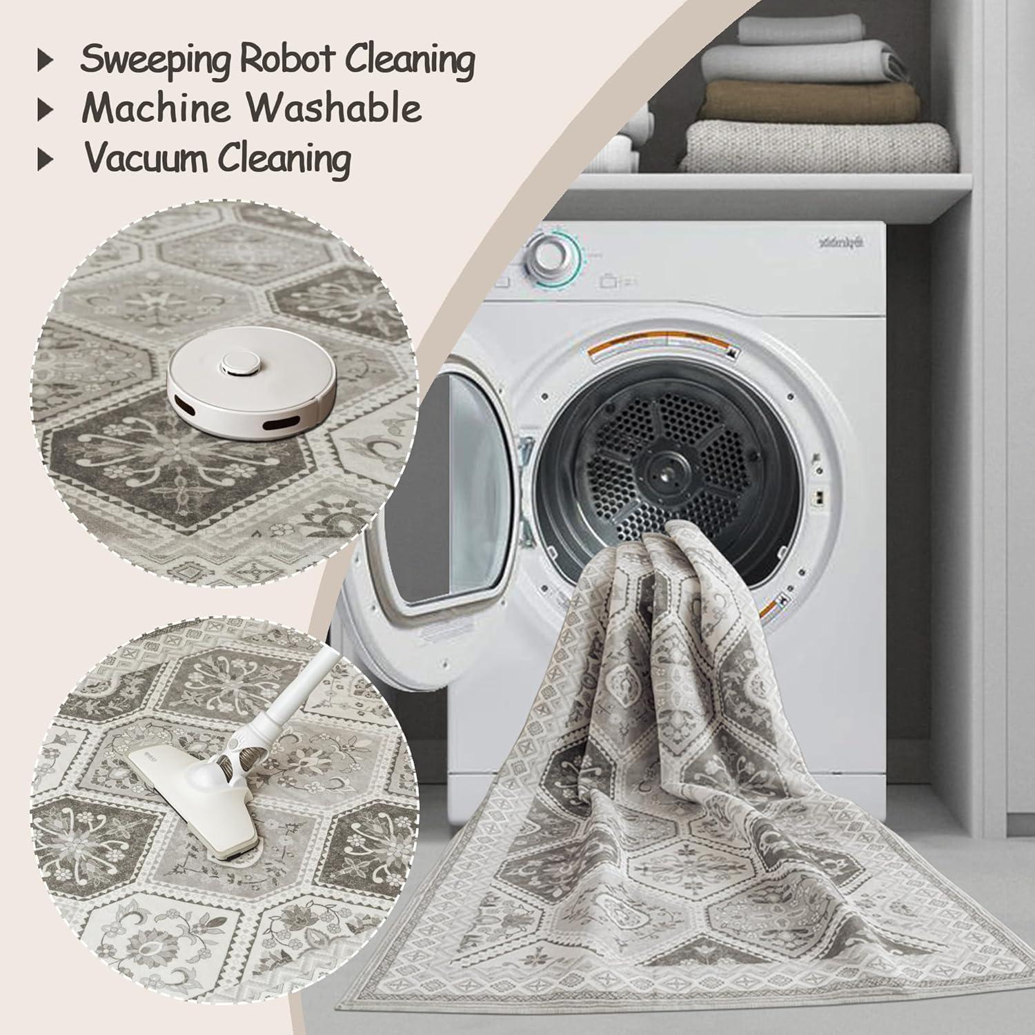 Alfombra Lavable TTelephant 9x12 Antideslizante Gris/Blanco