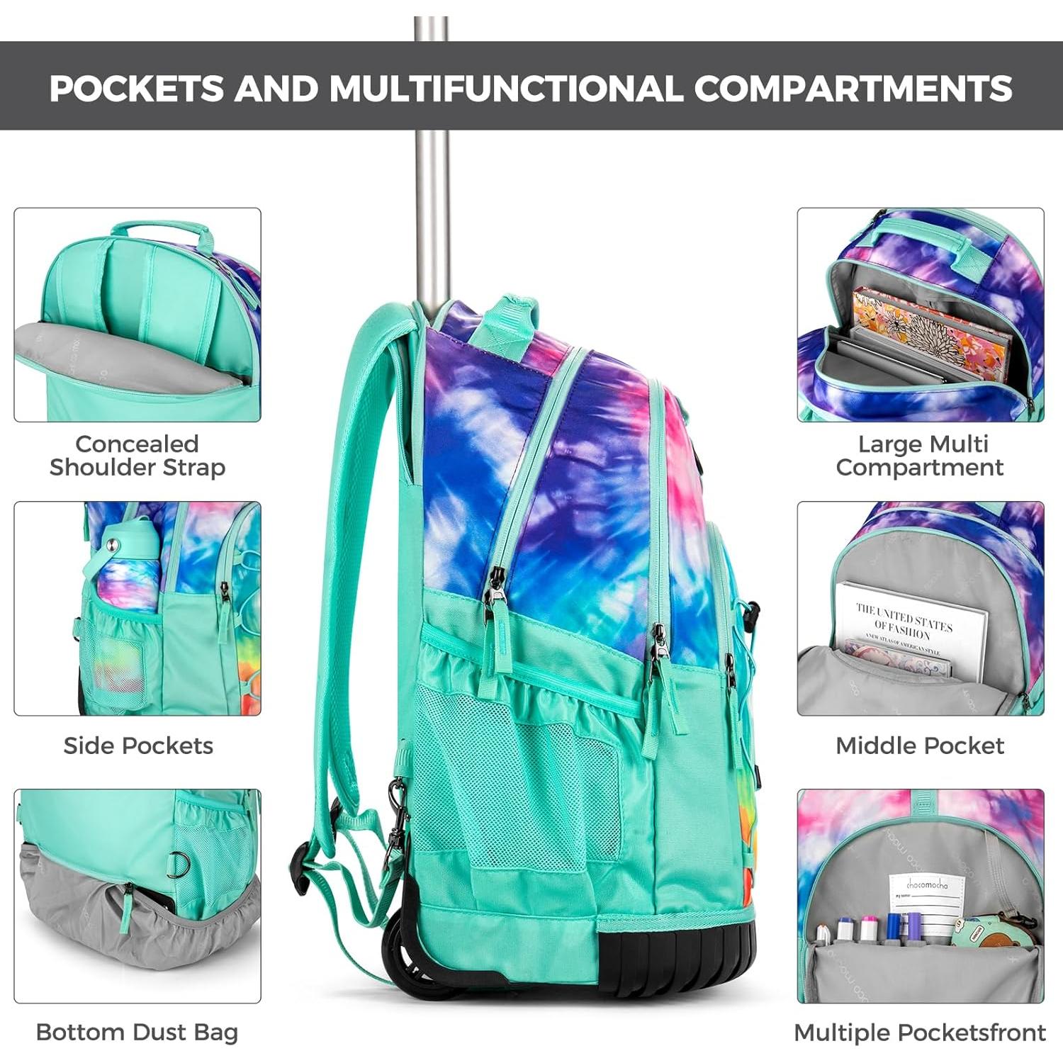 Mochila Rodante Choco Mocha Teal 18.7" con Almuerzo